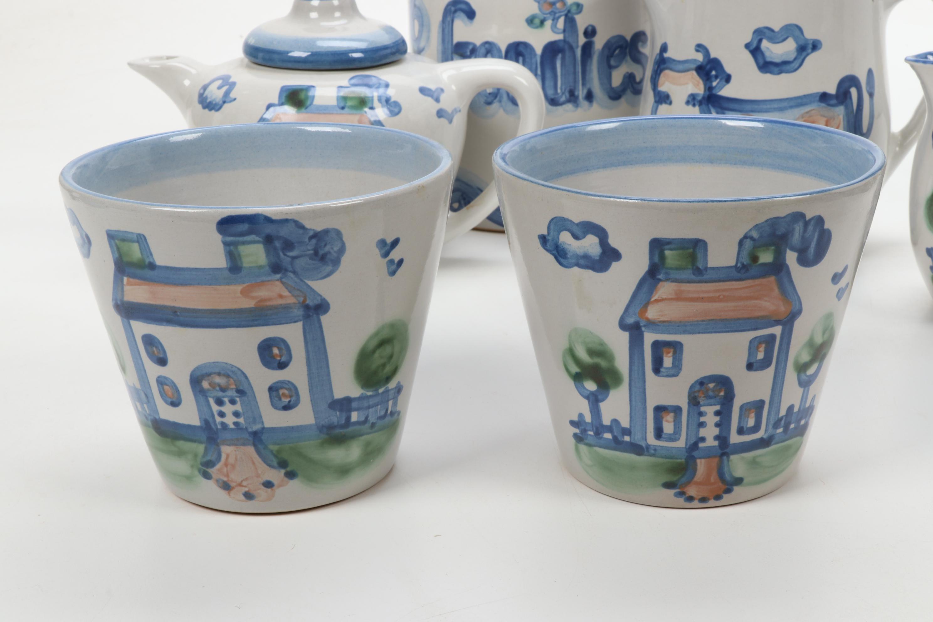 M.A. Hadley "Country Scene Blue" Stoneware Table Accessories and Serveware