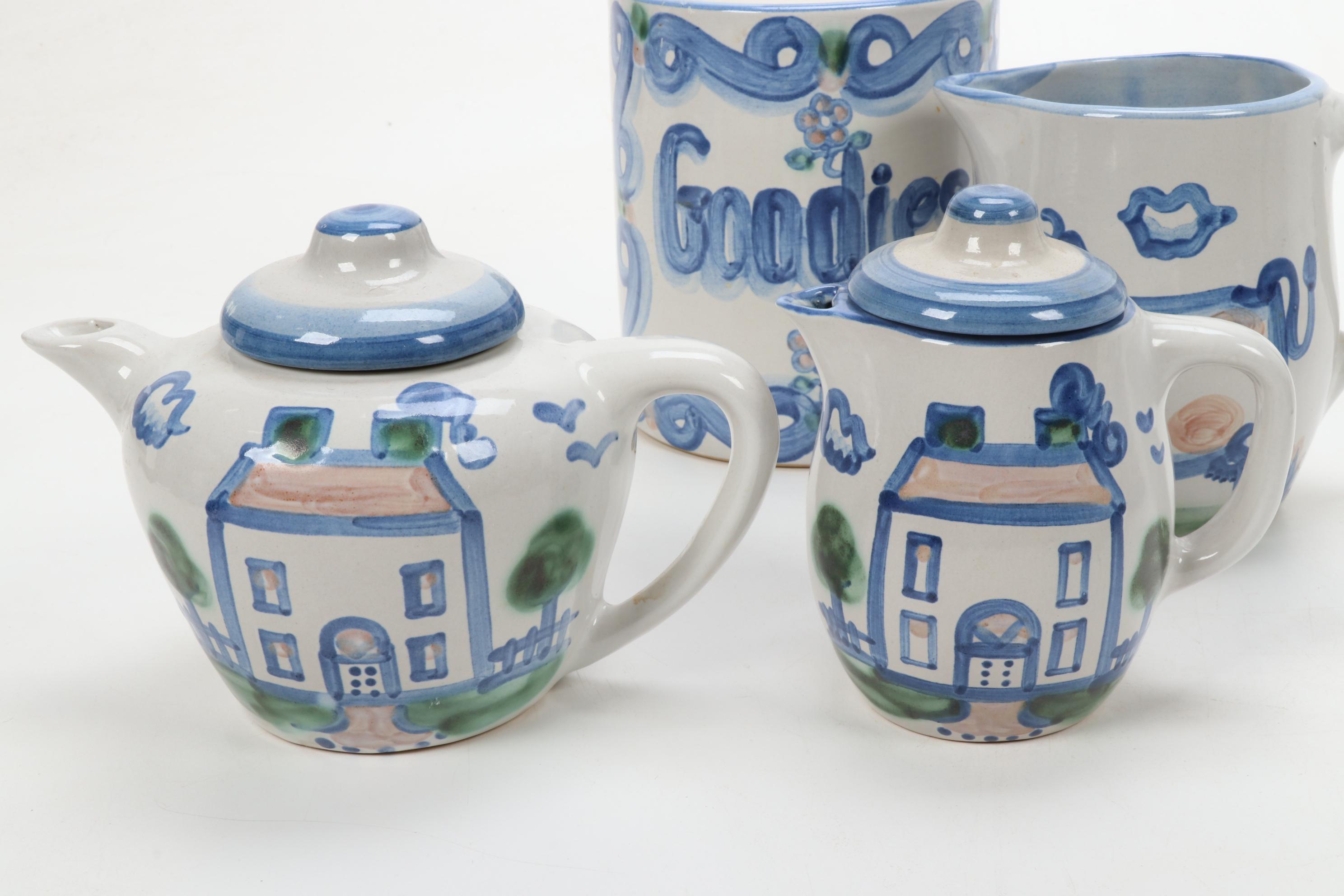 M.A. Hadley "Country Scene Blue" Stoneware Table Accessories and Serveware