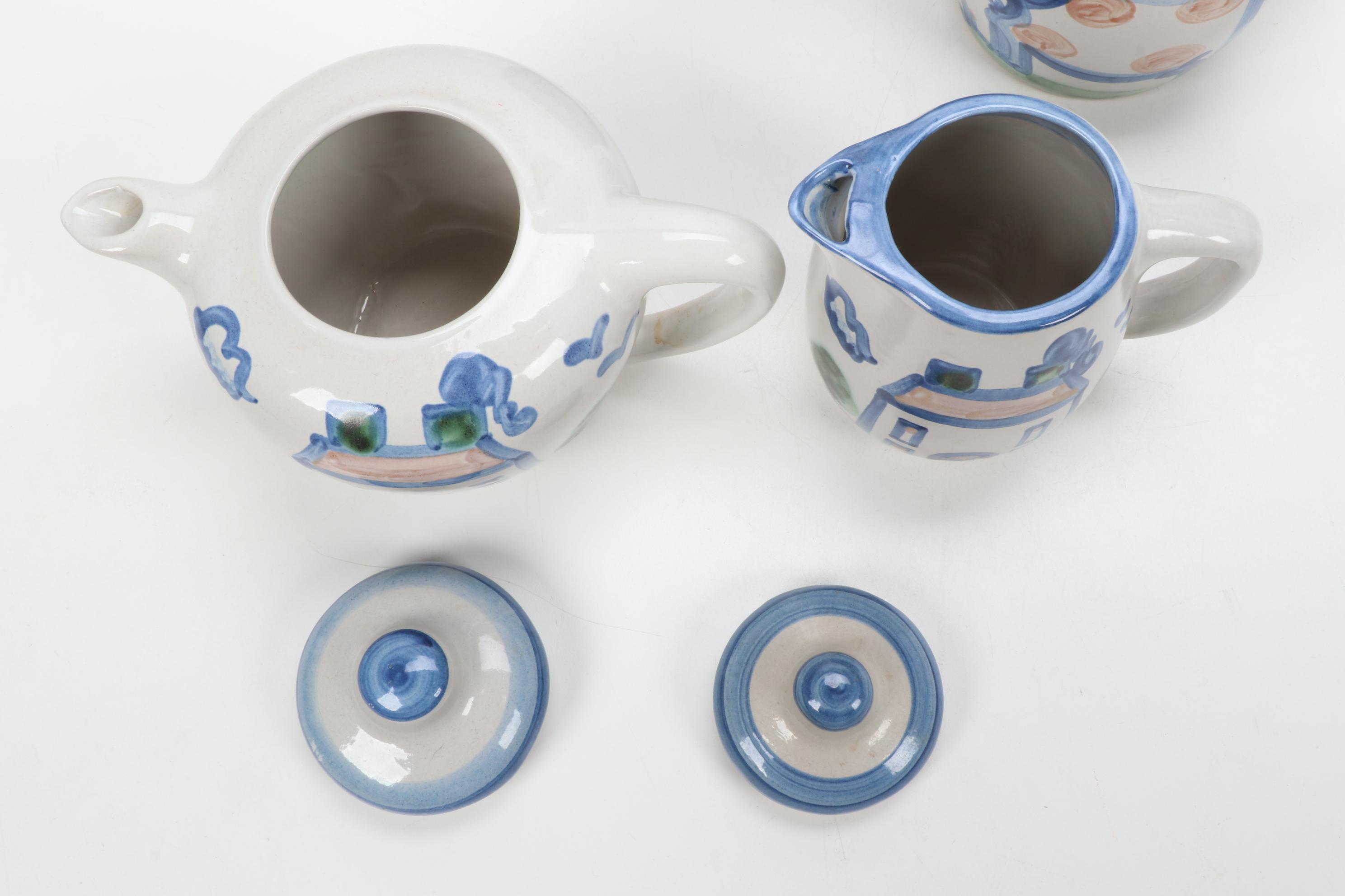 M.A. Hadley "Country Scene Blue" Stoneware Table Accessories and Serveware