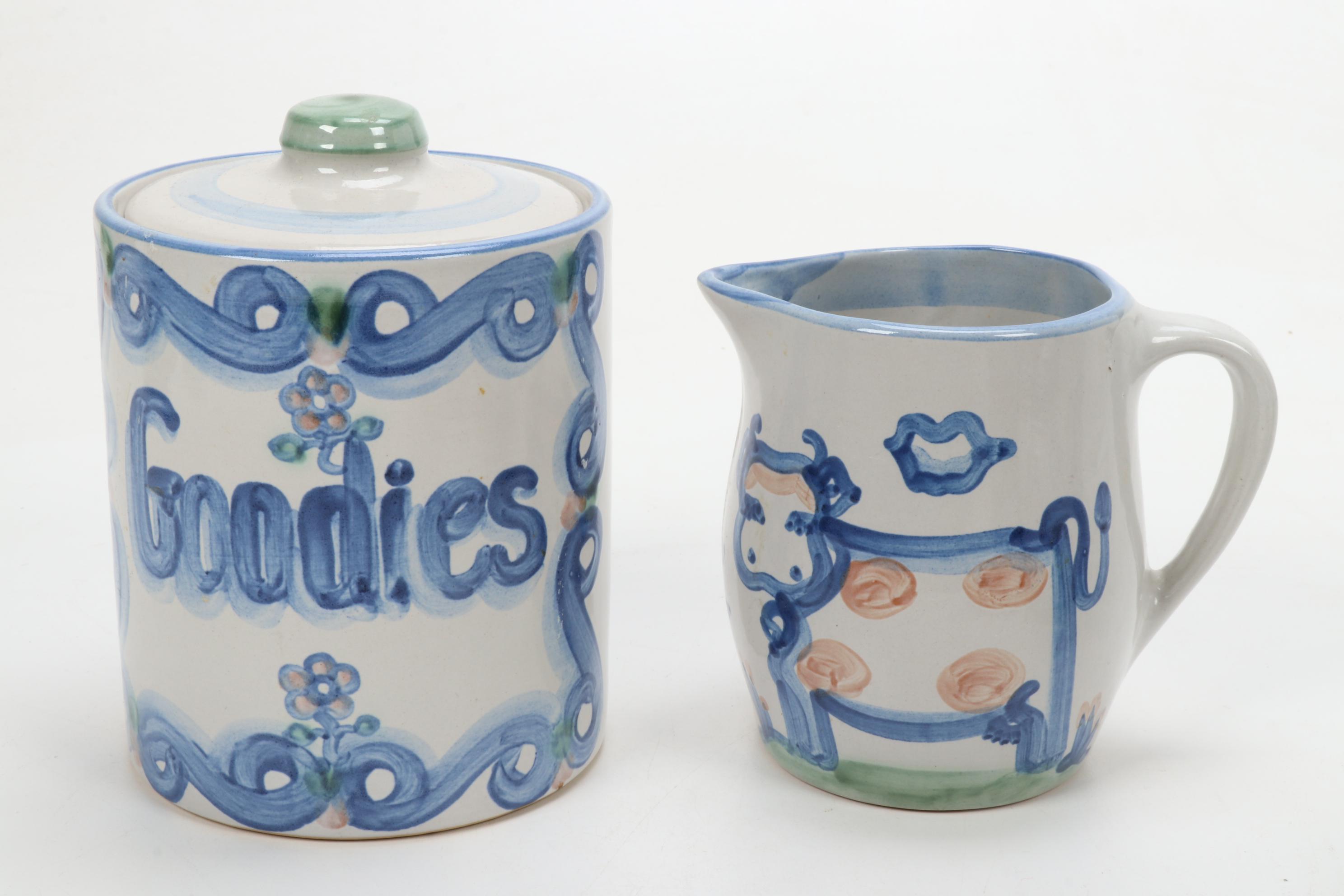 M.A. Hadley "Country Scene Blue" Stoneware Table Accessories and Serveware