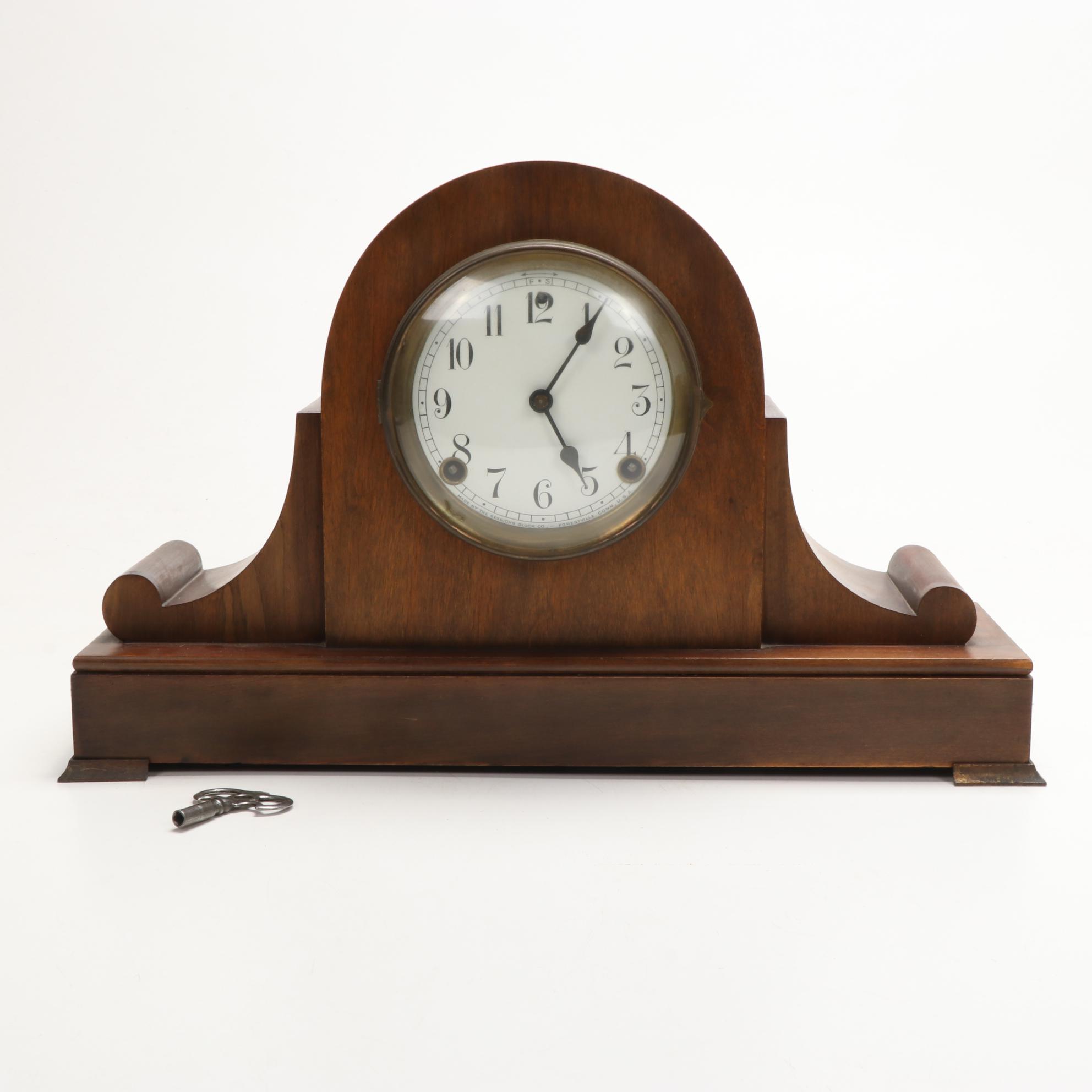 Sessions Walnut and Hamburg American  Etched Brass Tambour Mantle Clocks