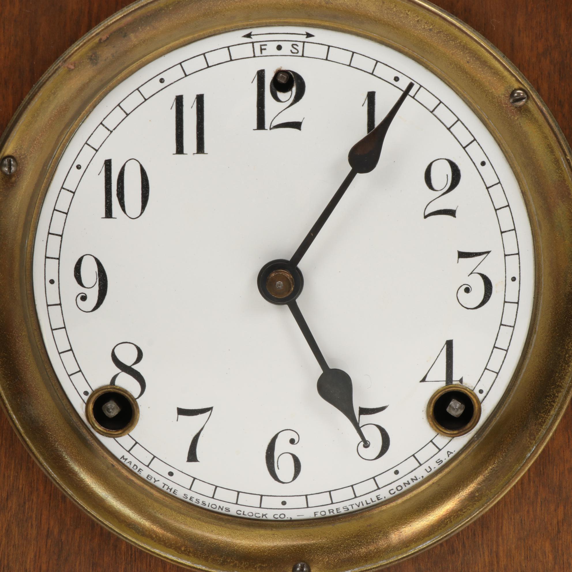 Sessions Walnut and Hamburg American  Etched Brass Tambour Mantle Clocks