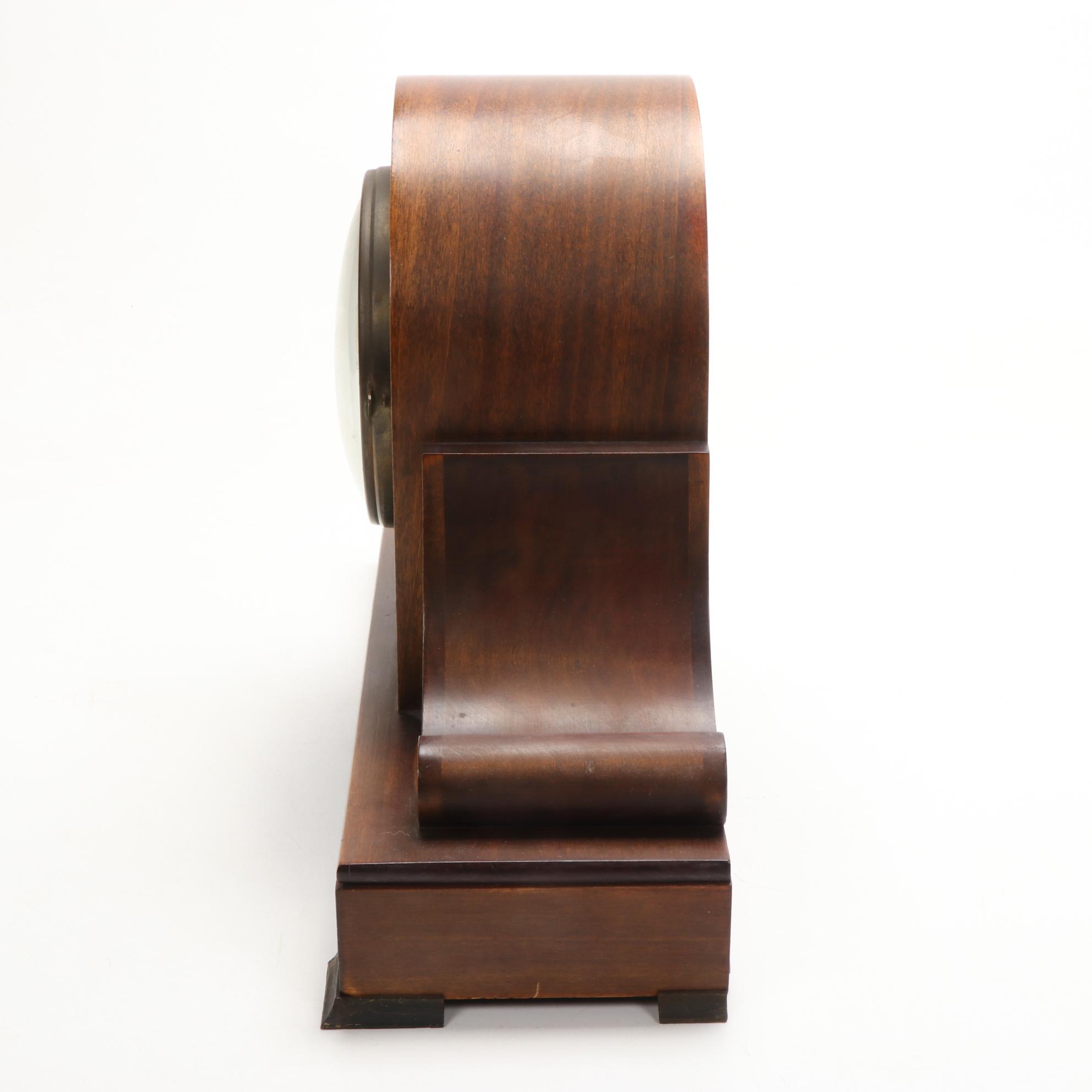 Sessions Walnut and Hamburg American  Etched Brass Tambour Mantle Clocks