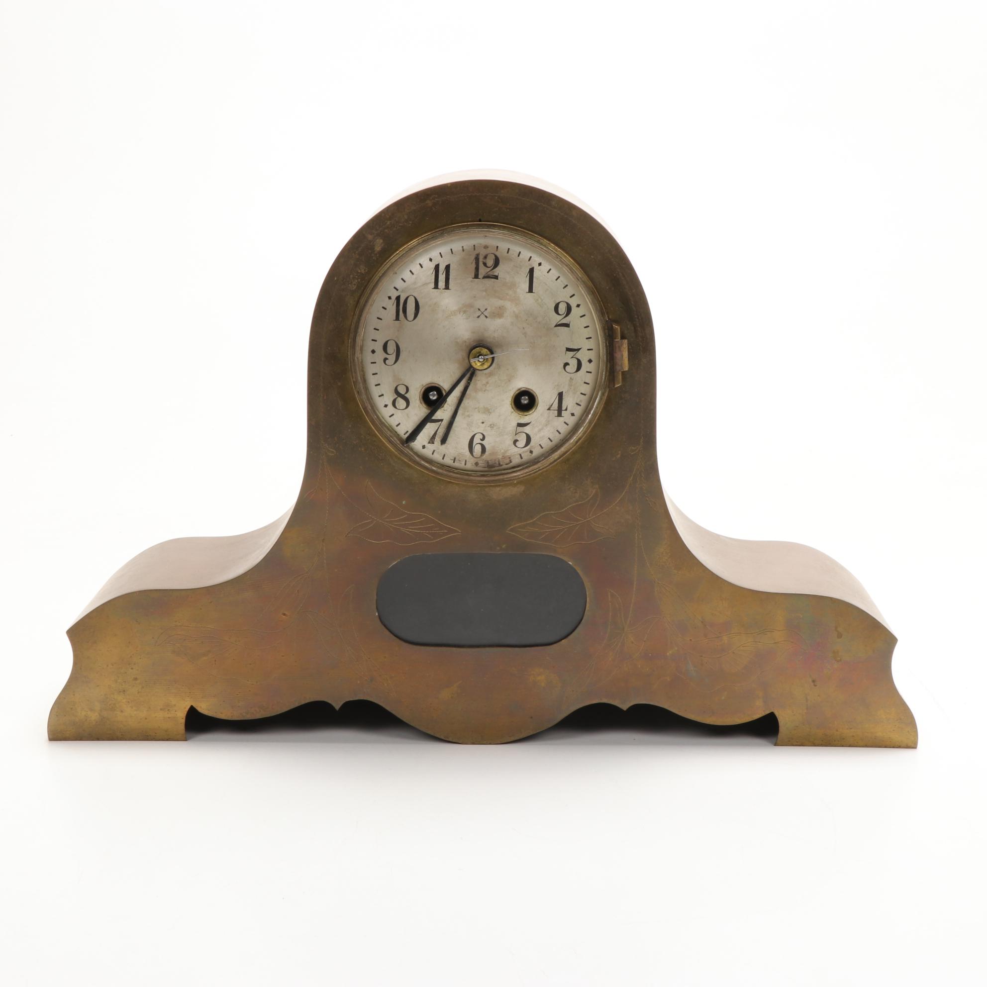 Sessions Walnut and Hamburg American  Etched Brass Tambour Mantle Clocks