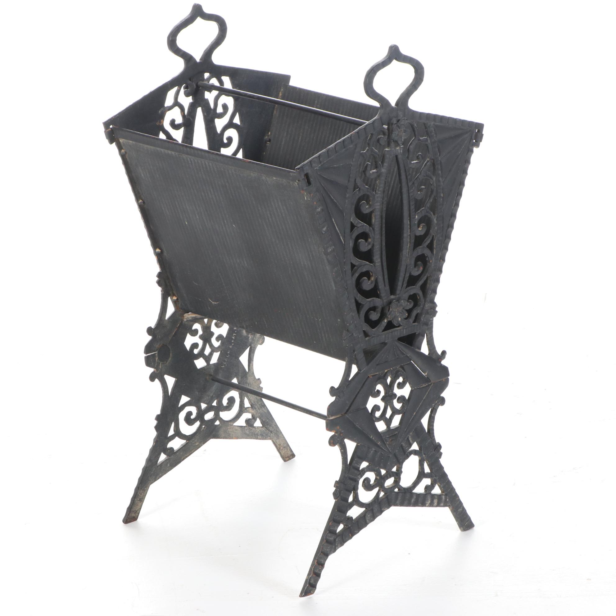 Verona Art Deco Cast Iron Magazine Rack, circa 1930