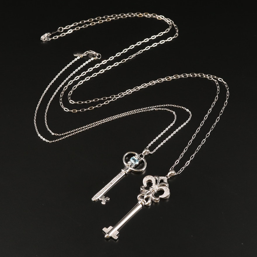 Sterling Topaz and Diamond Key Necklaces