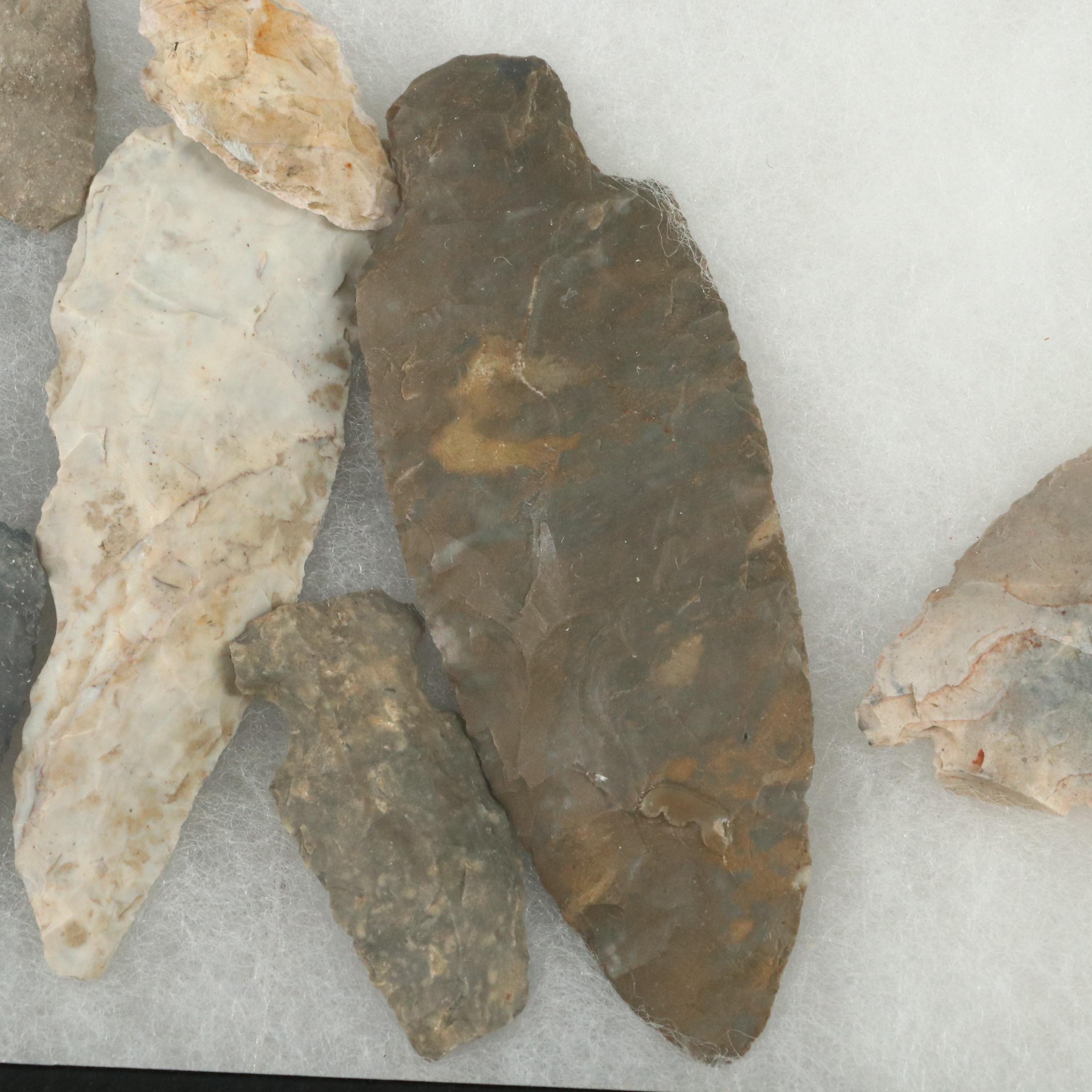 Native American Knapped Flint Projectile Points and Bi-Facial Knives