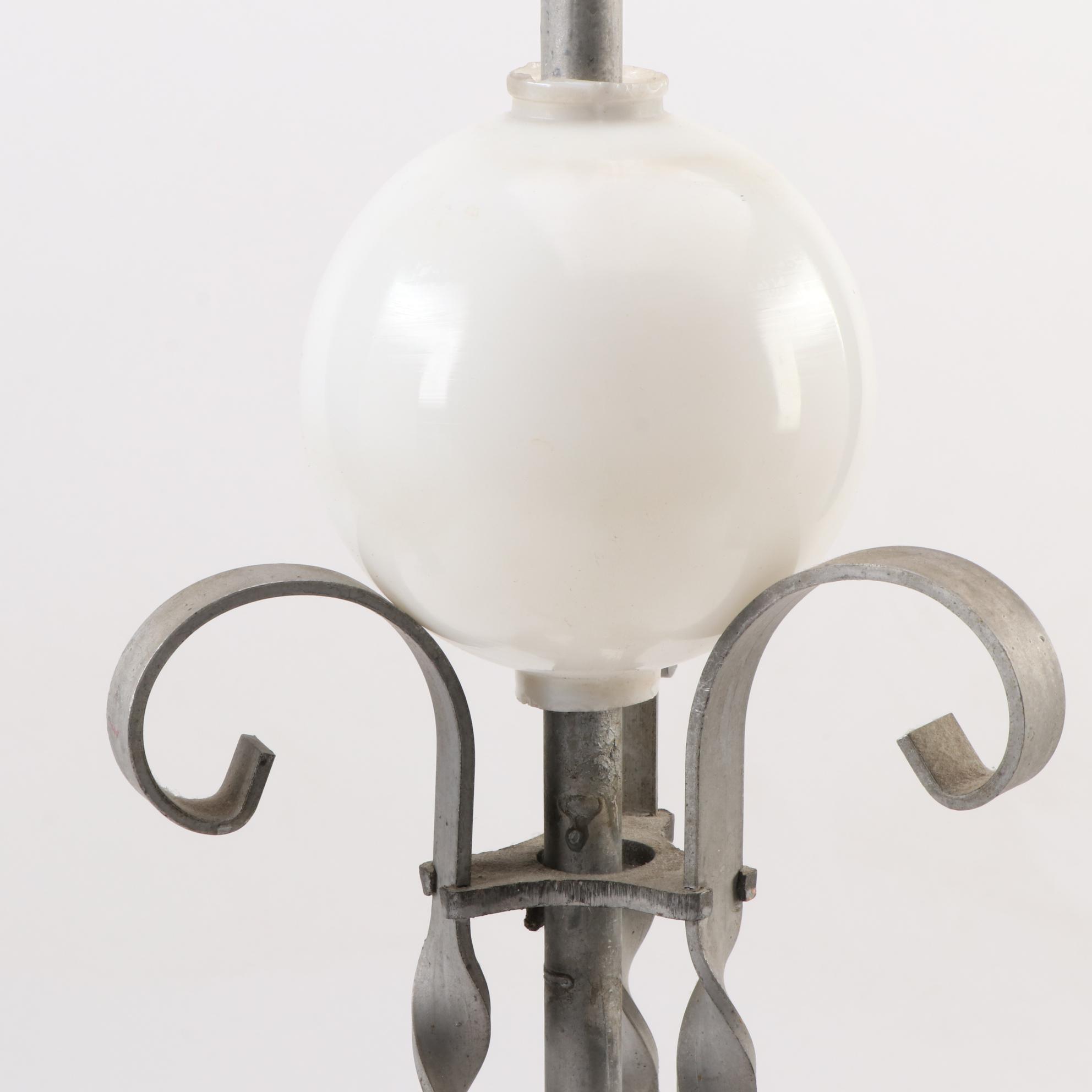 Wrought Iron Lightning Rod with Milk Glass Bulb