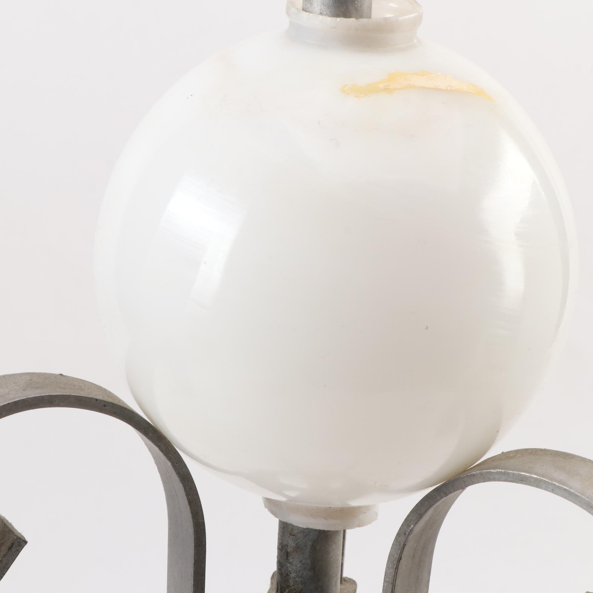 Wrought Iron Lightning Rod with Milk Glass Bulb
