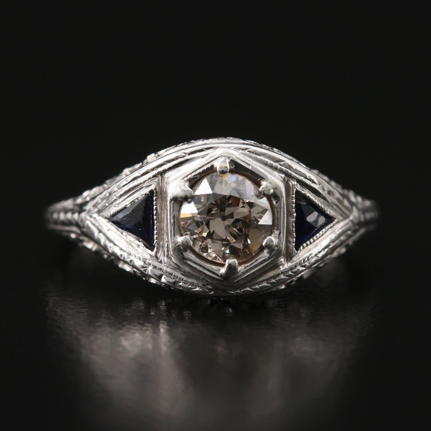 Victorian 18K Diamond and Sapphire Ring