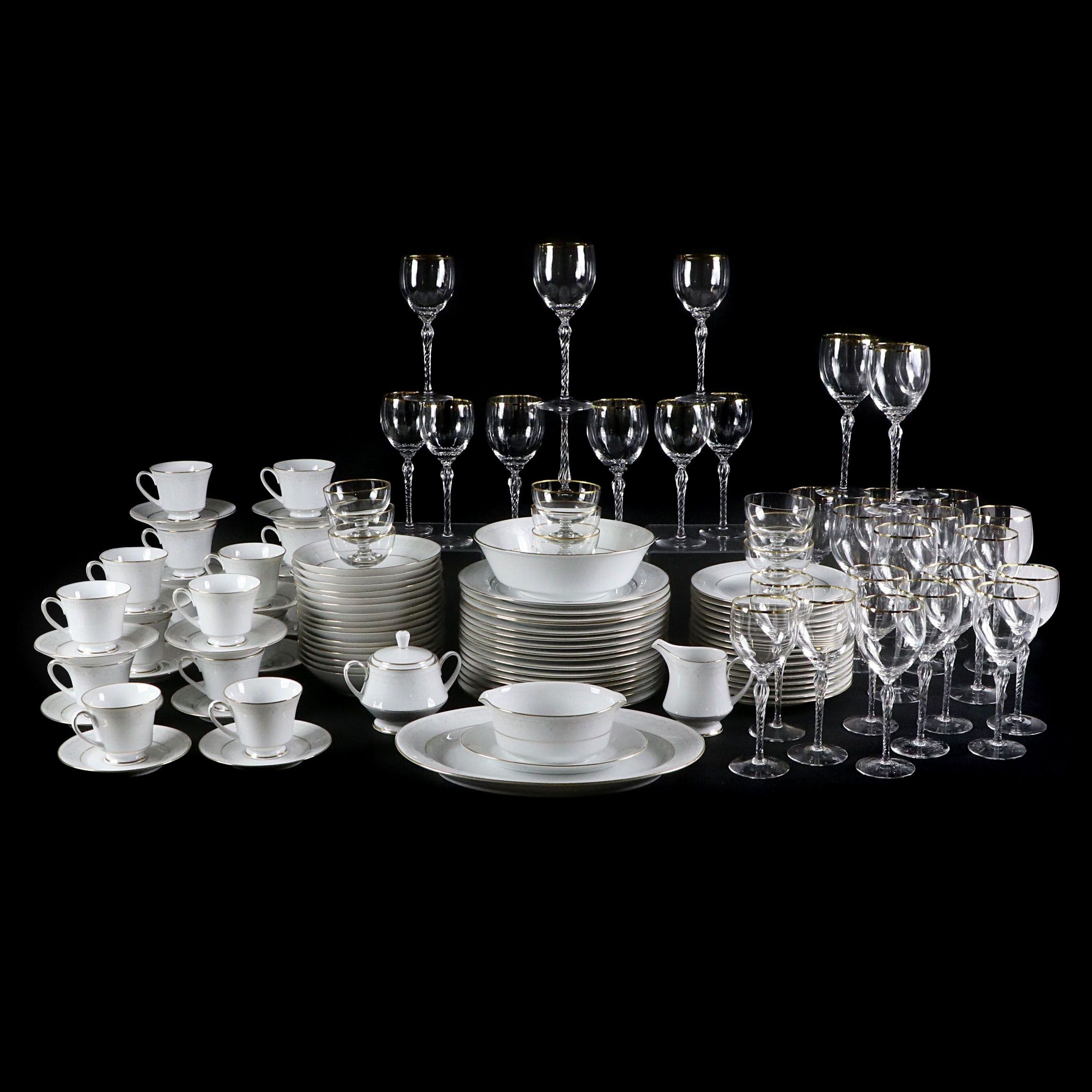 Noritake "Parisian Lace" China with Lenox "Monroe" Stemware, Late 20th Century