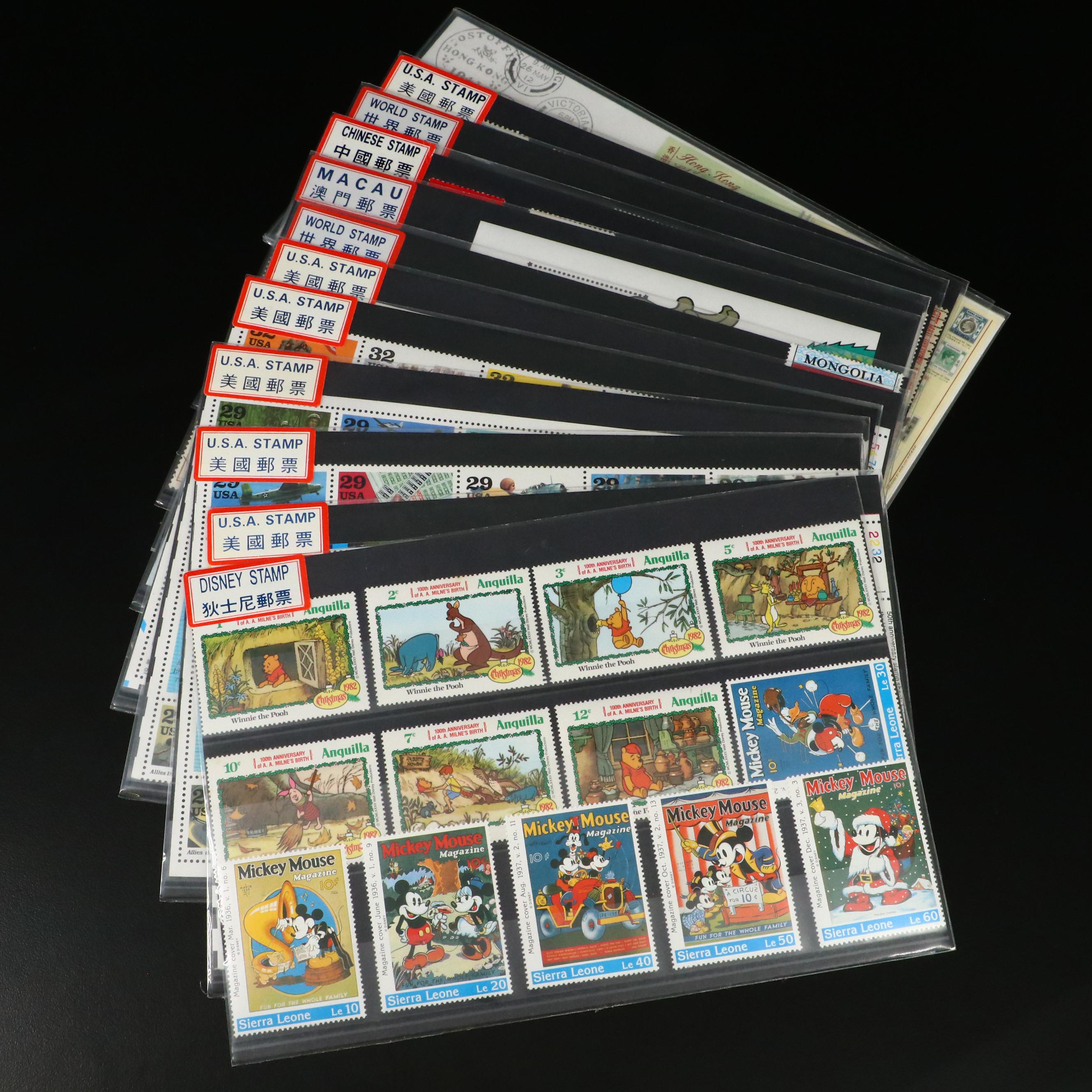 Twelve Sets of U.S. and Foreign Stamps