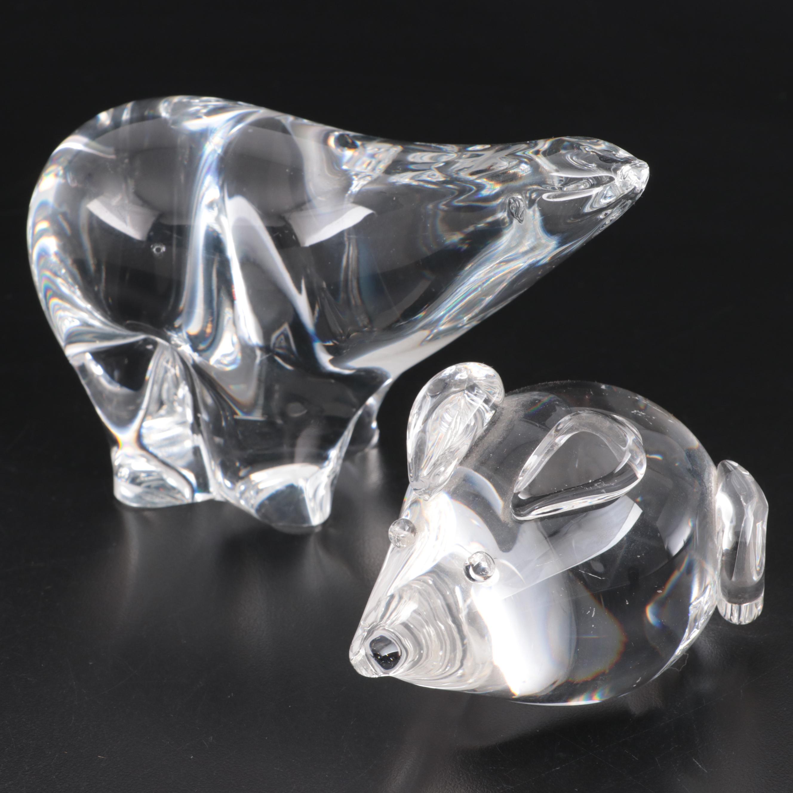 Steuben Mouse Figurine and F. Walving Swedish Glass Polar Bear Figurine
