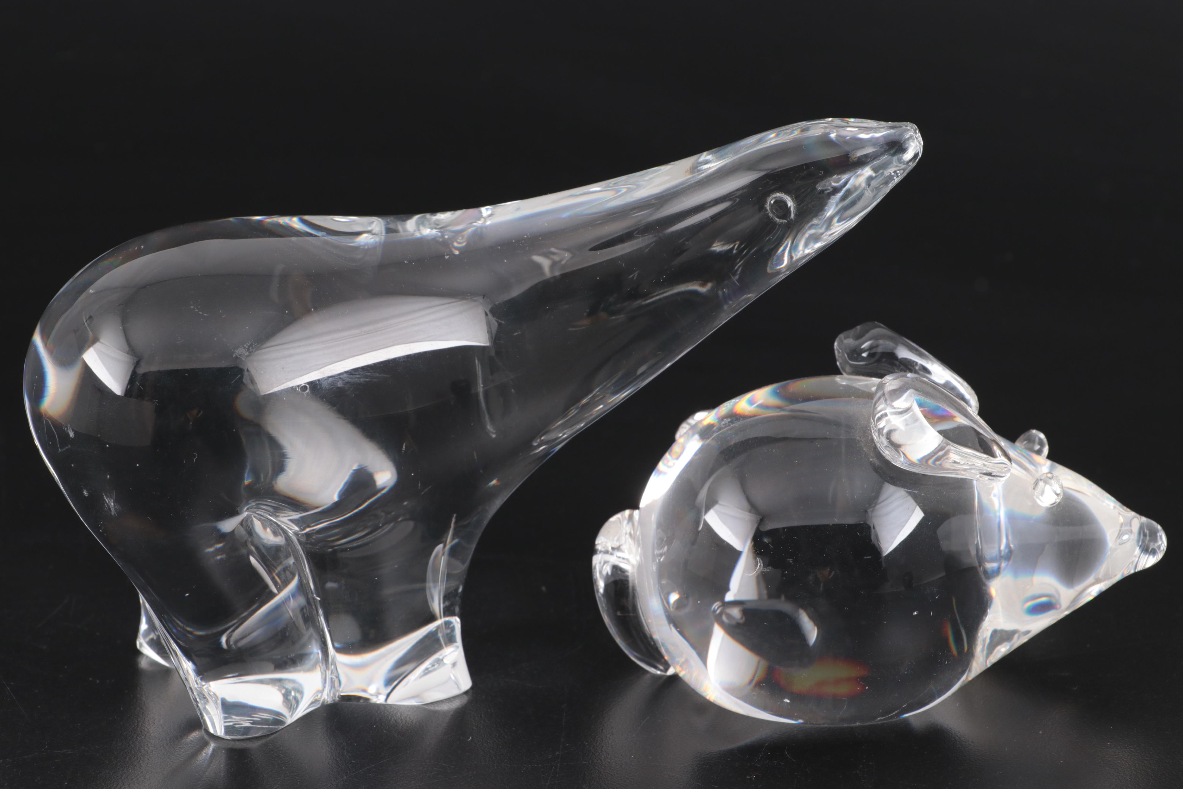 Steuben Mouse Figurine and F. Walving Swedish Glass Polar Bear Figurine