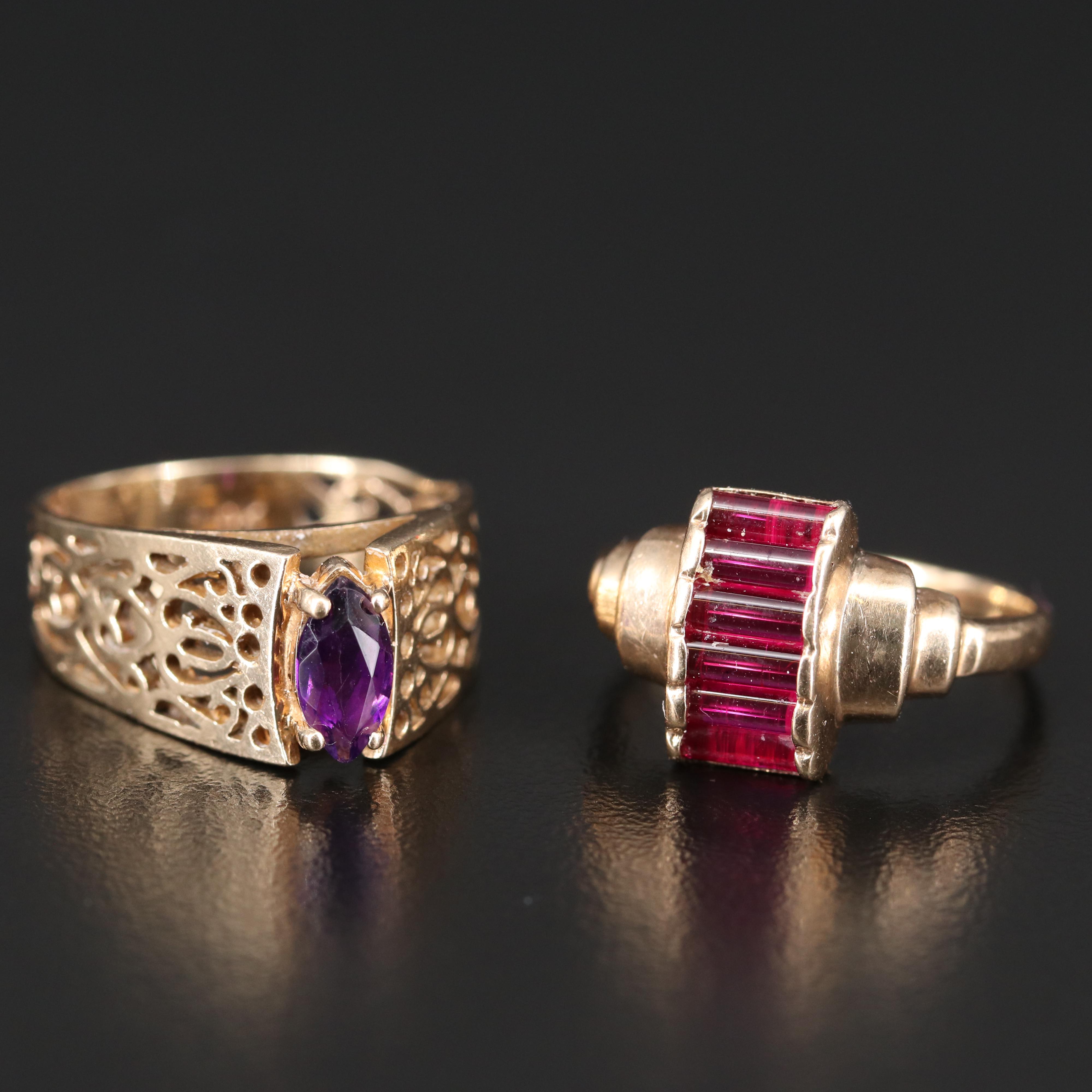 Vintage 10K Ruby and Amethyst Rings