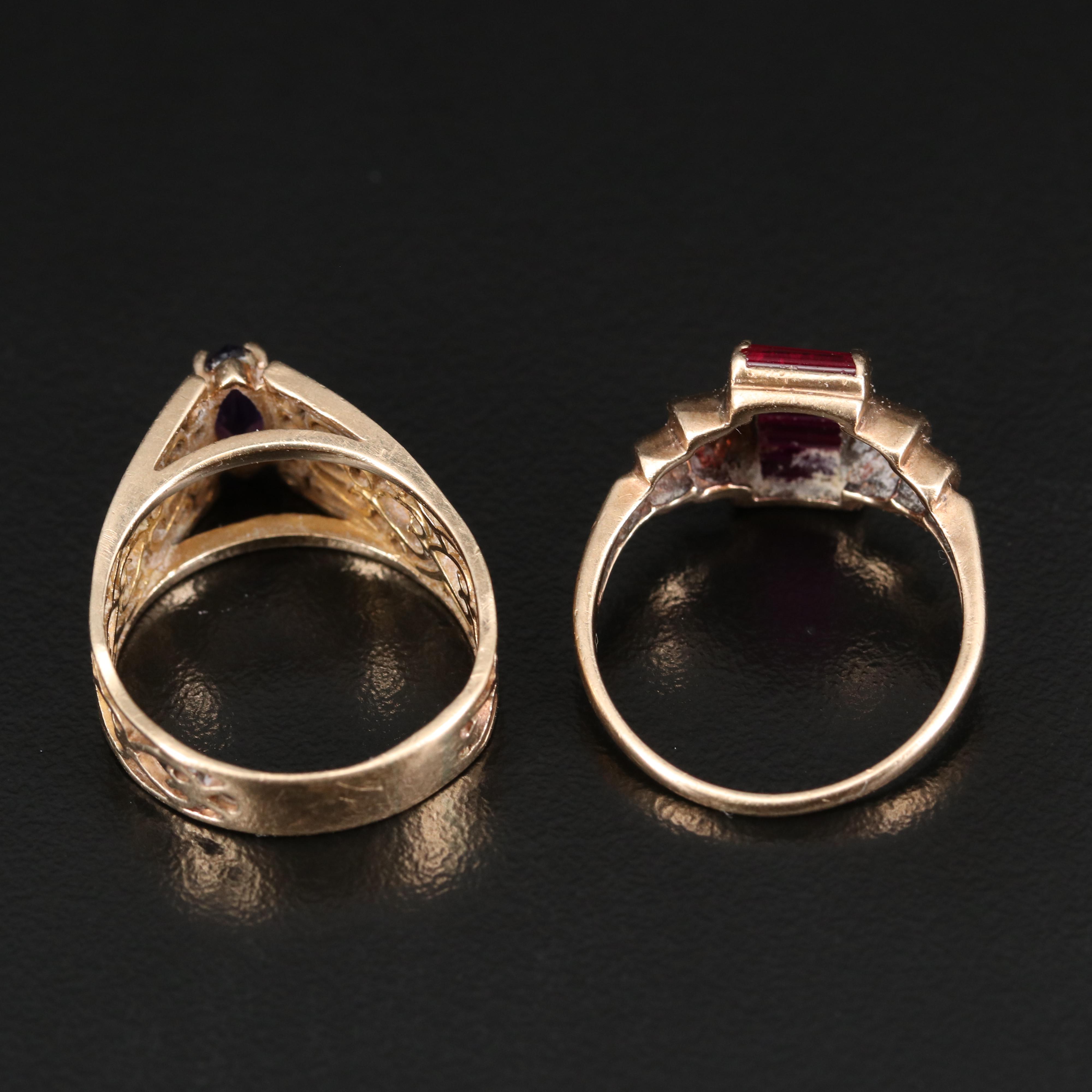 Vintage 10K Ruby and Amethyst Rings