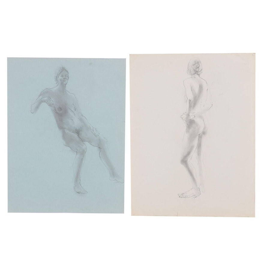 John Tuska Figural Nude Study Graphite Drawings, Mid to Late 20th Century