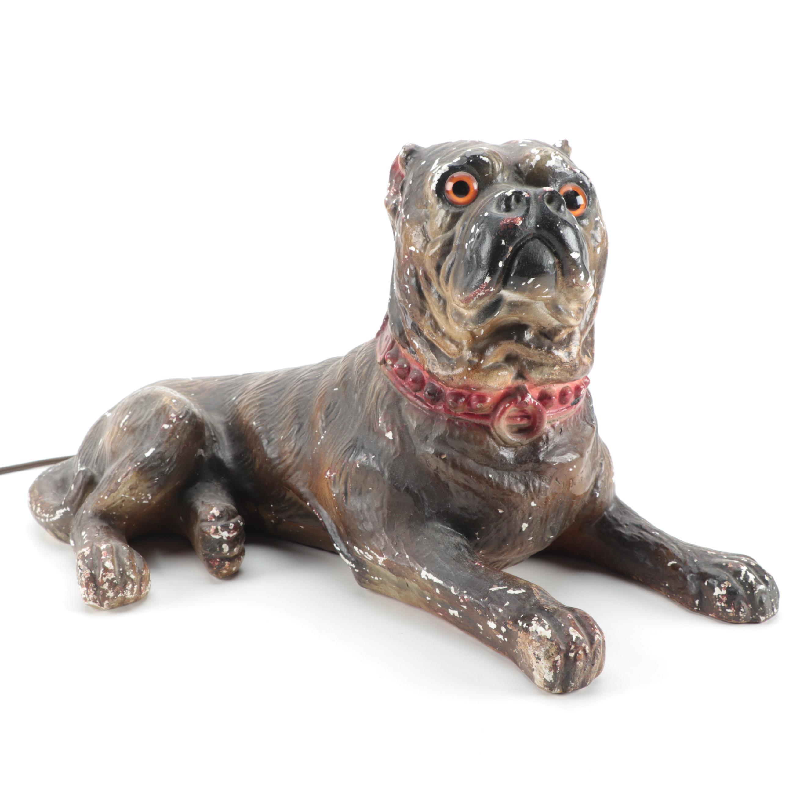Chalkware American Staffordshire Dog Night Light Lamp