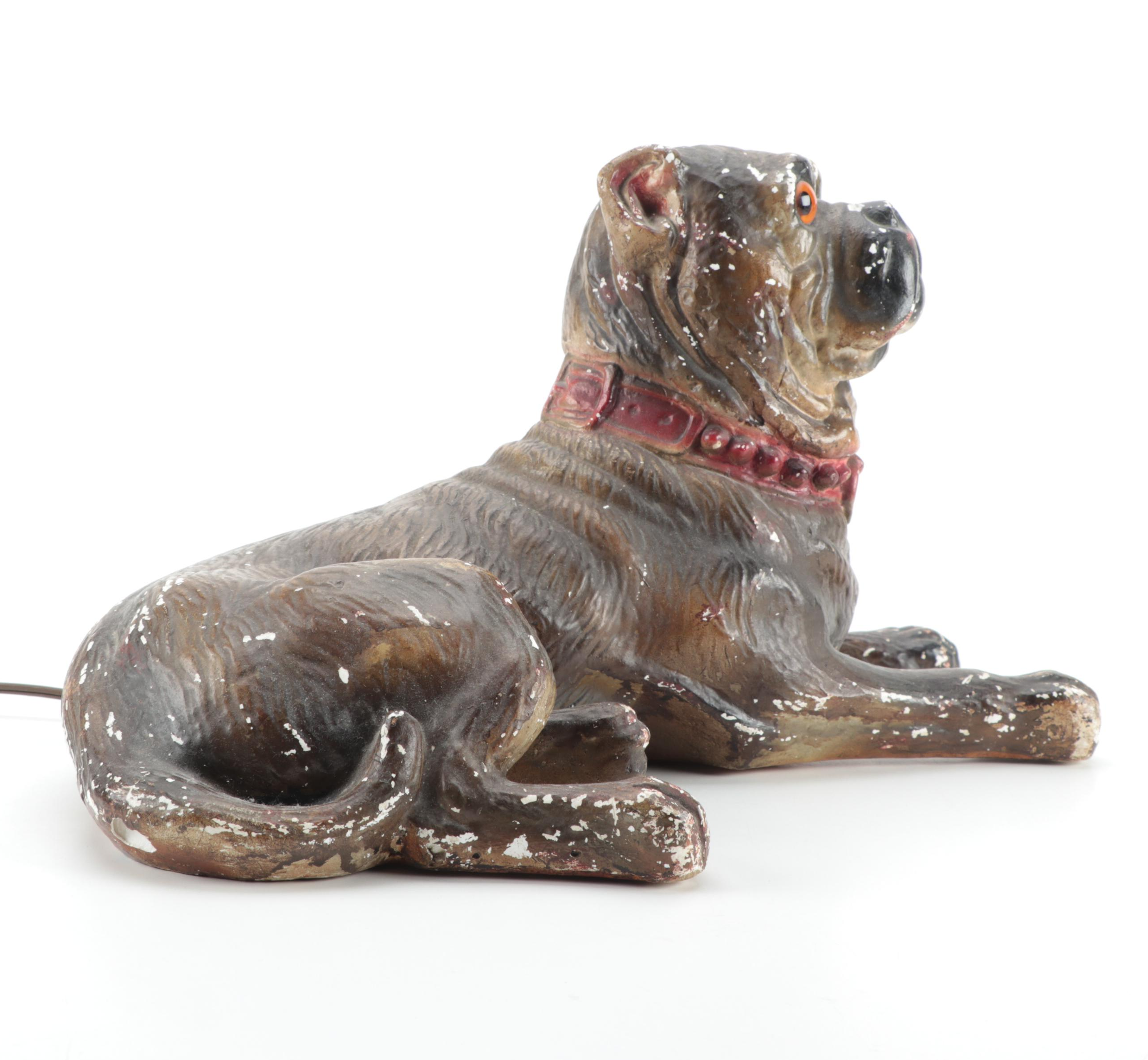 Chalkware American Staffordshire Dog Night Light Lamp