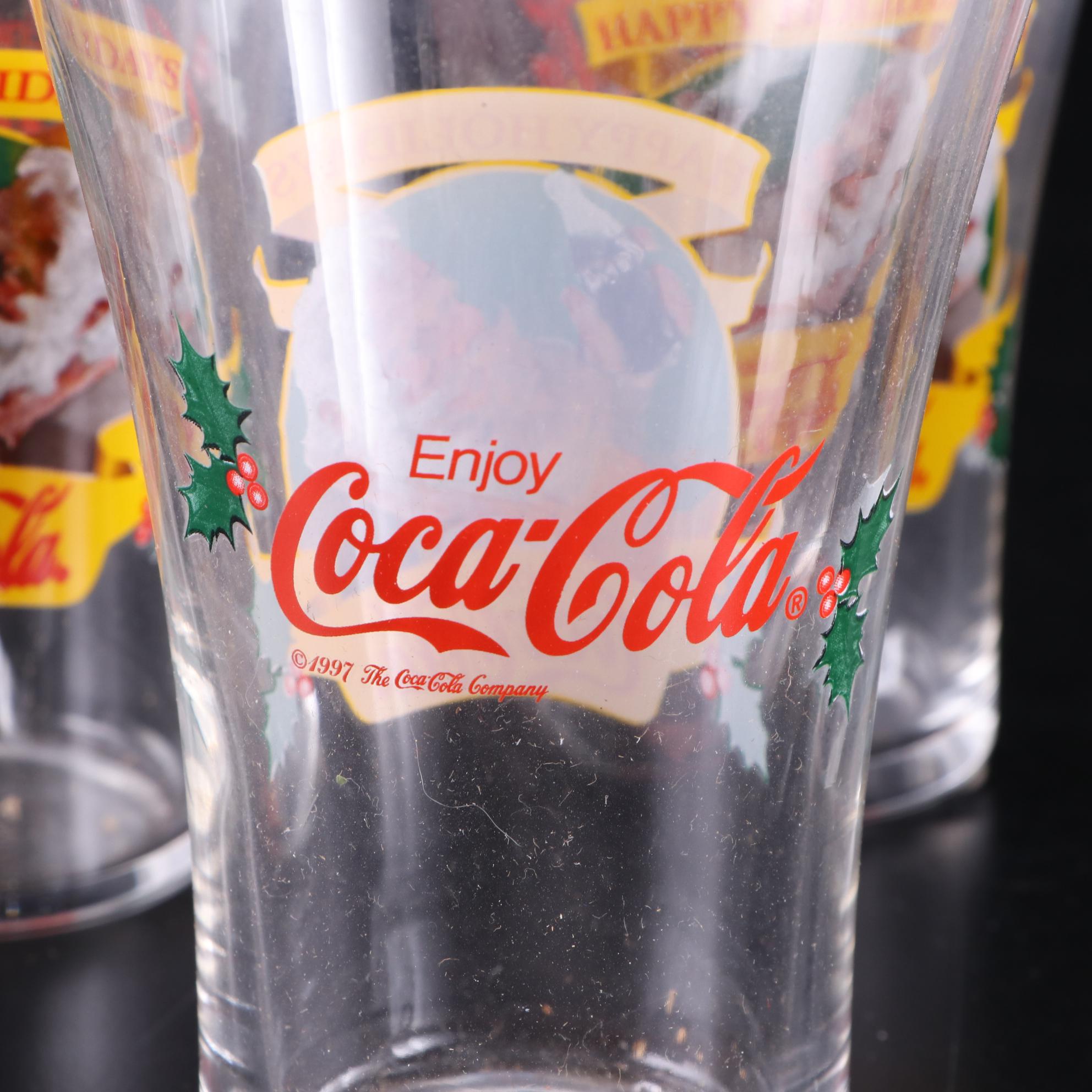 Coca-Cola "Happy Holiday" Glassware Set and Porcelain Music Box