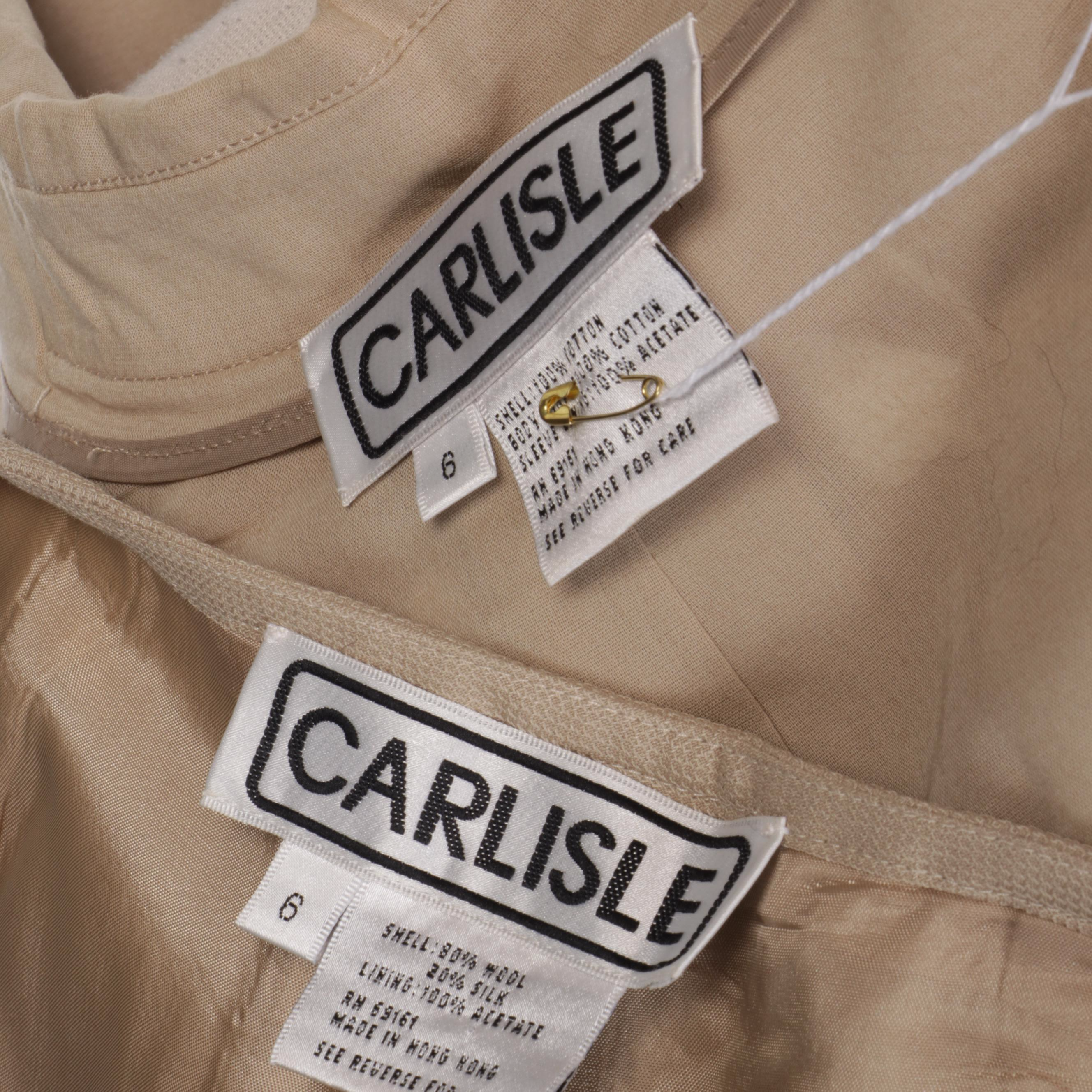 Victor Costa Skirt Suit and Carlisle Pant Suit in Beige with Floral Embroidery