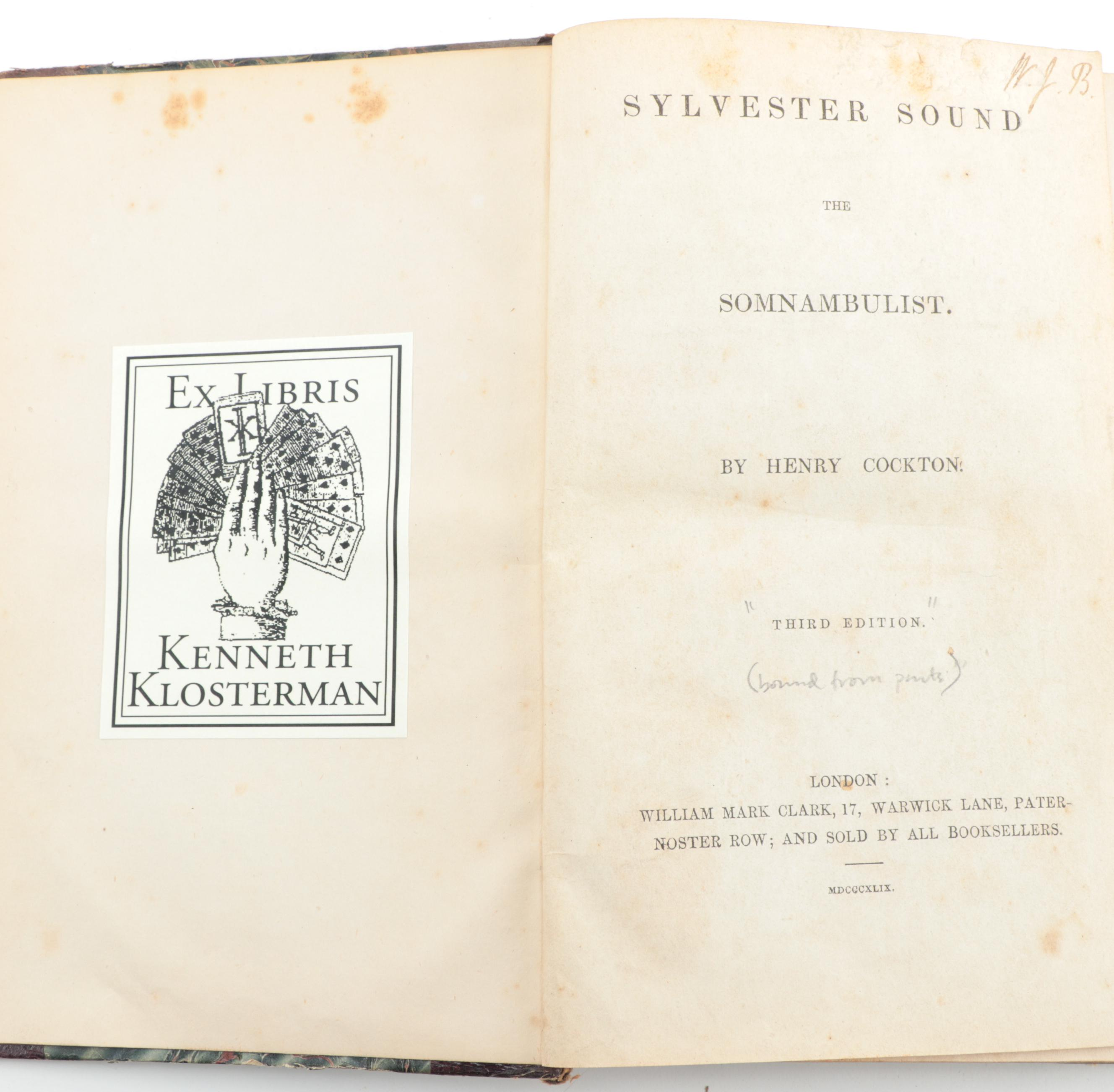 "Sylvester Sound: The Somnambulist" Third Edition by Henry Cockton, 1849