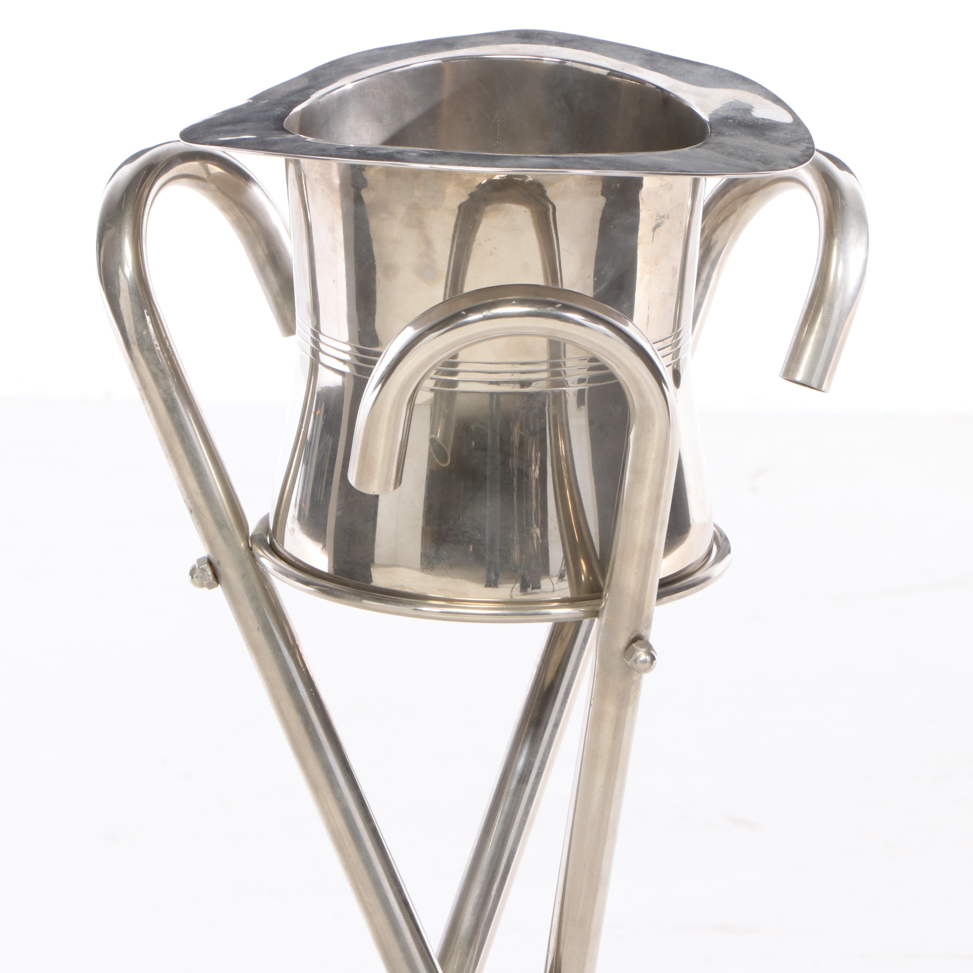 Silver Plate Magic Top Hat Champagne Ice Bucket on Cane-Form Stand