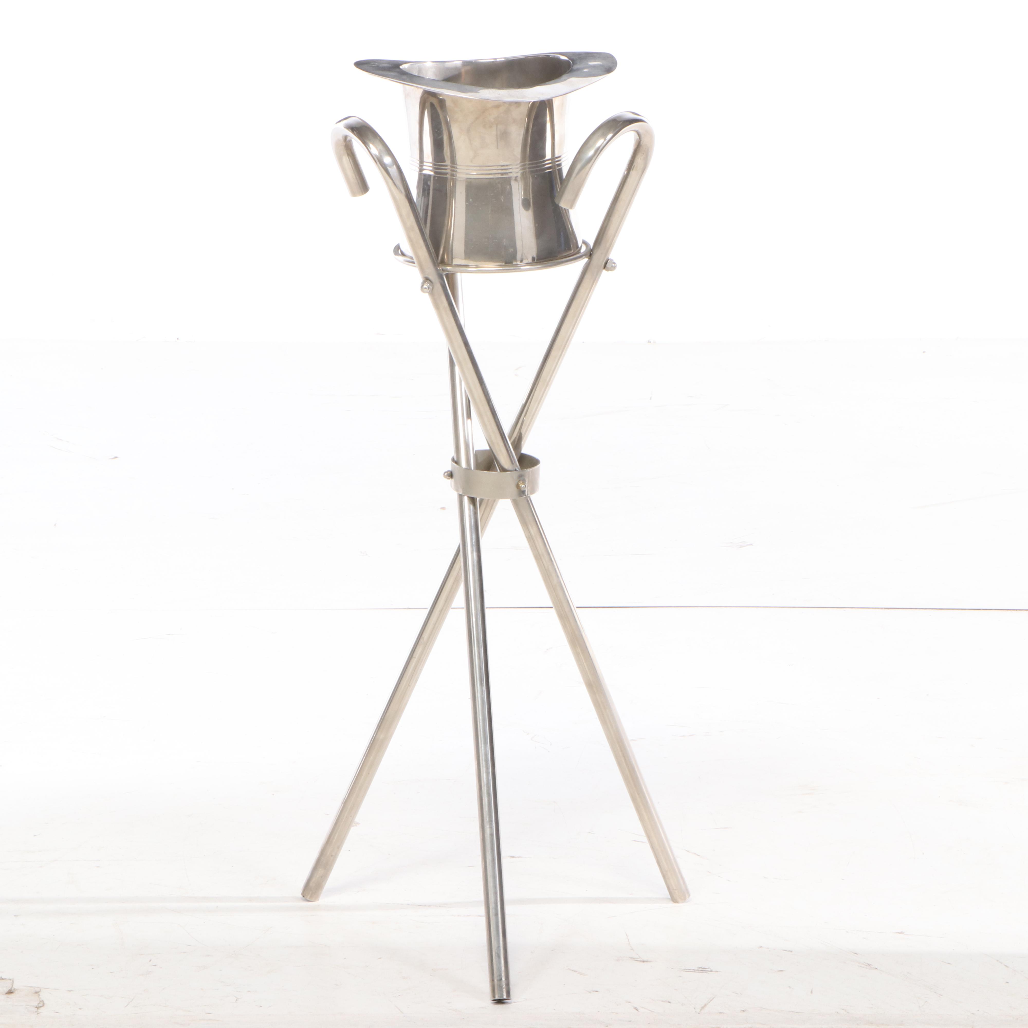 Silver Plate Magic Top Hat Champagne Ice Bucket on Cane-Form Stand