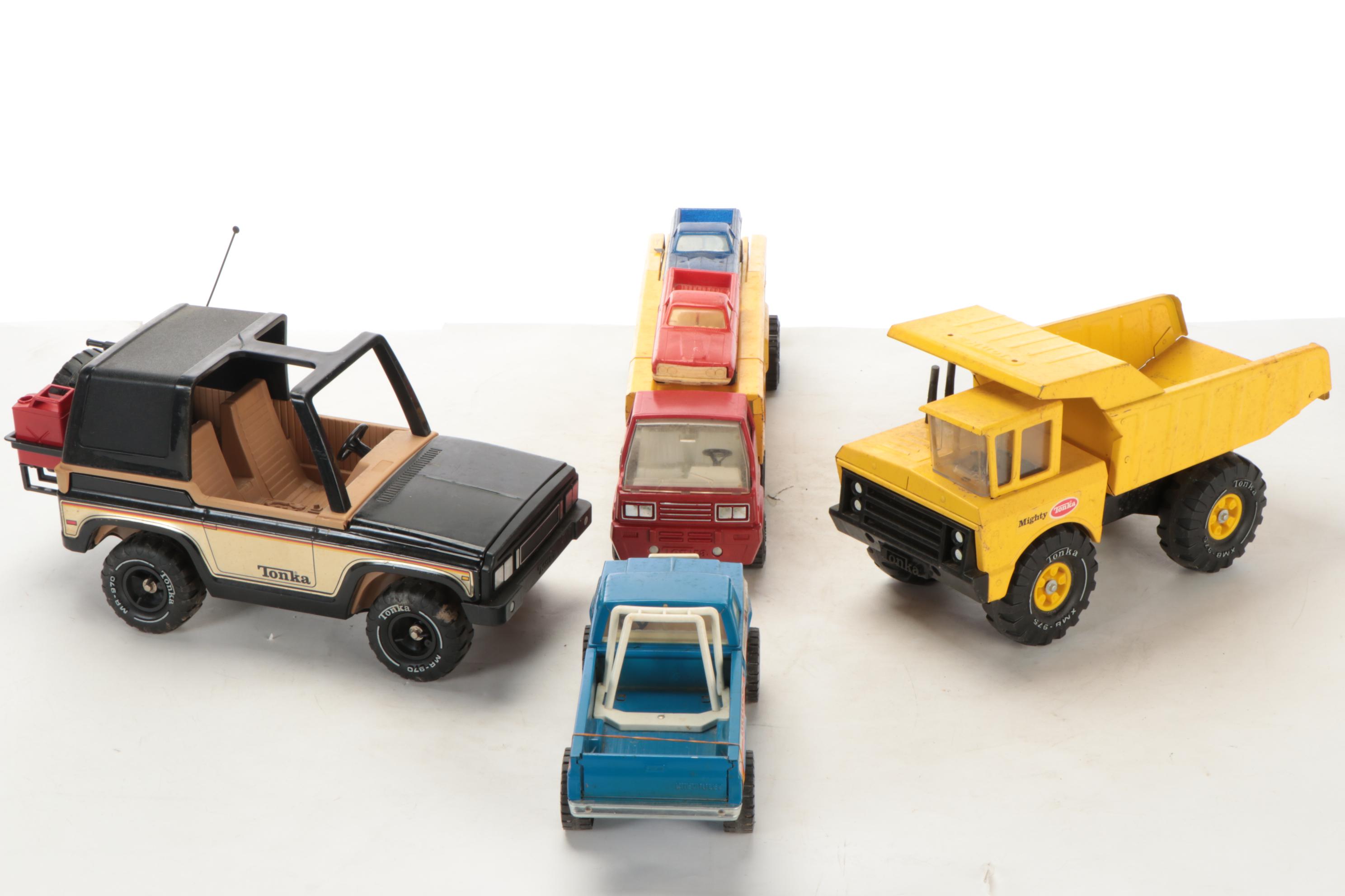 Tonka MR-970 Black Jeep Bronco with Other Pressed Steel Toys, Vintage
