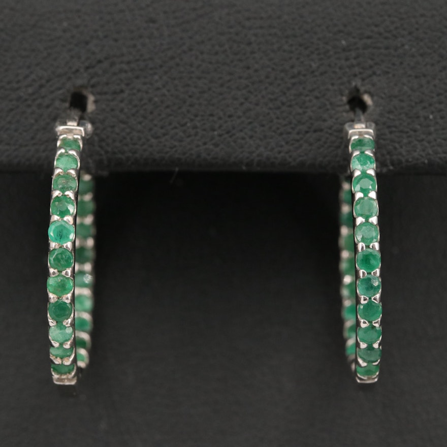 Sterling Silver Emerald Inside-Out Hoop Earrings