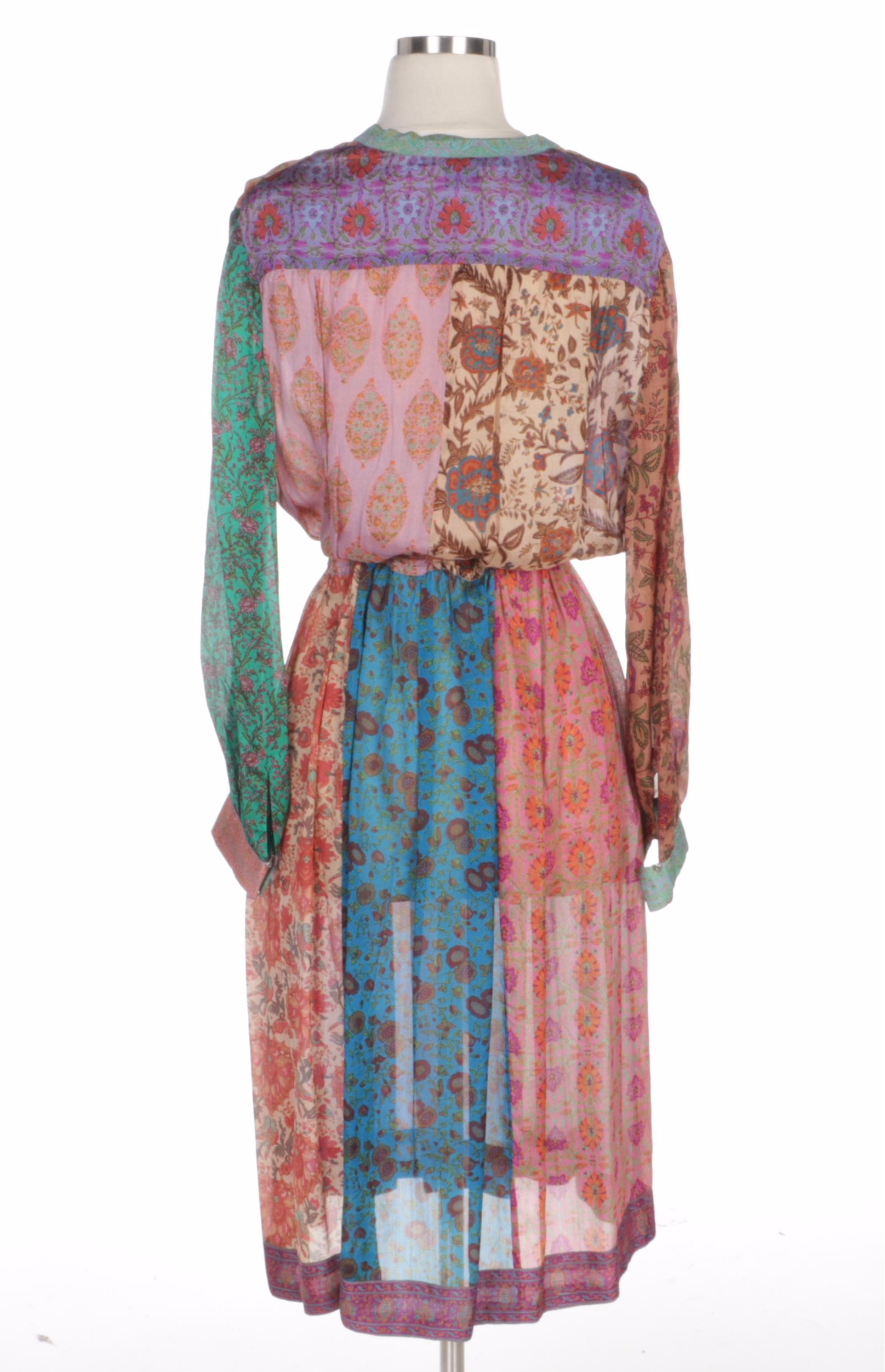 Judith Ann for Heiser-Egan Silk Midi Dress in Paisley and Floral Patch Print