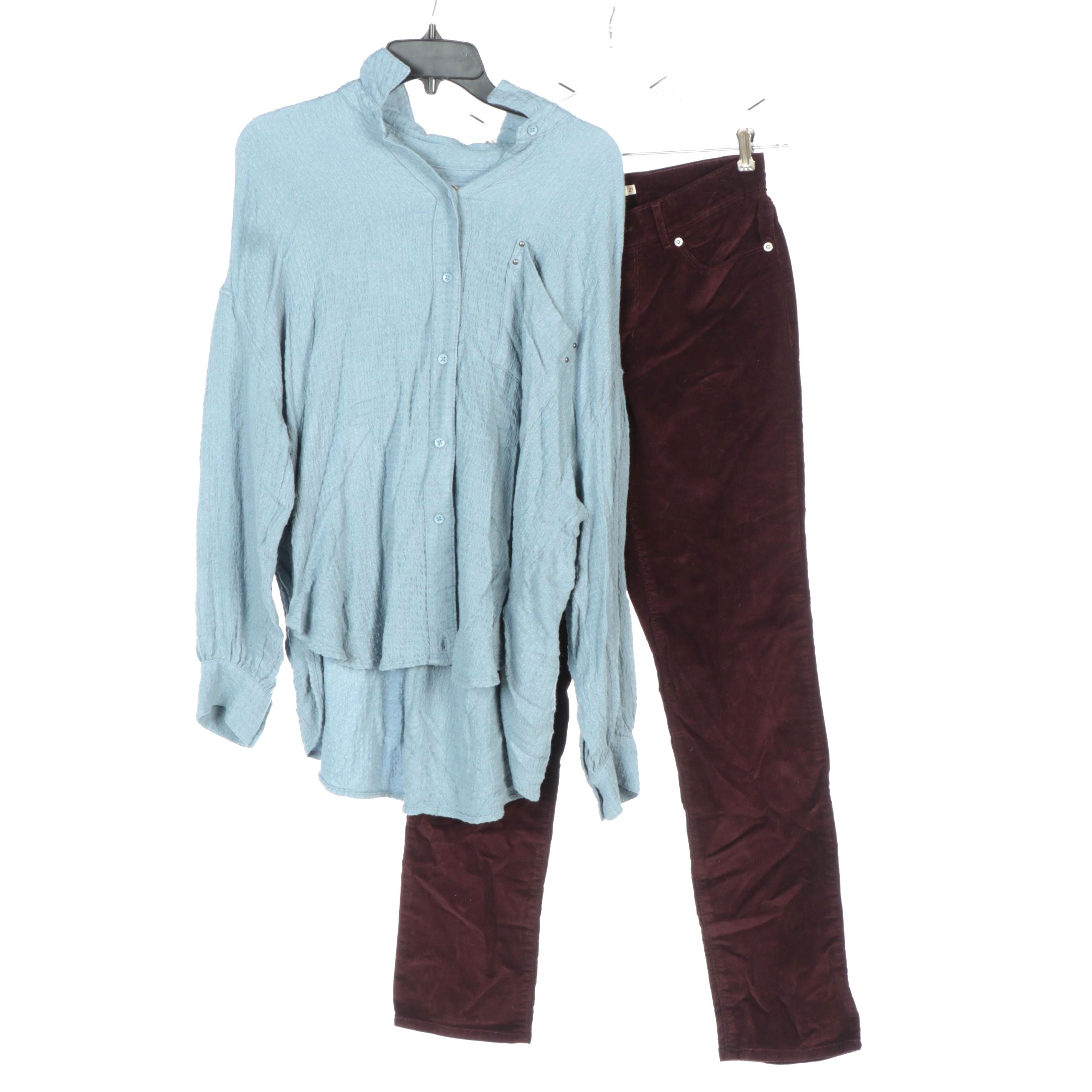 Levi's Burgundy Corduroy Pants with We The Free Button-Down Shirt