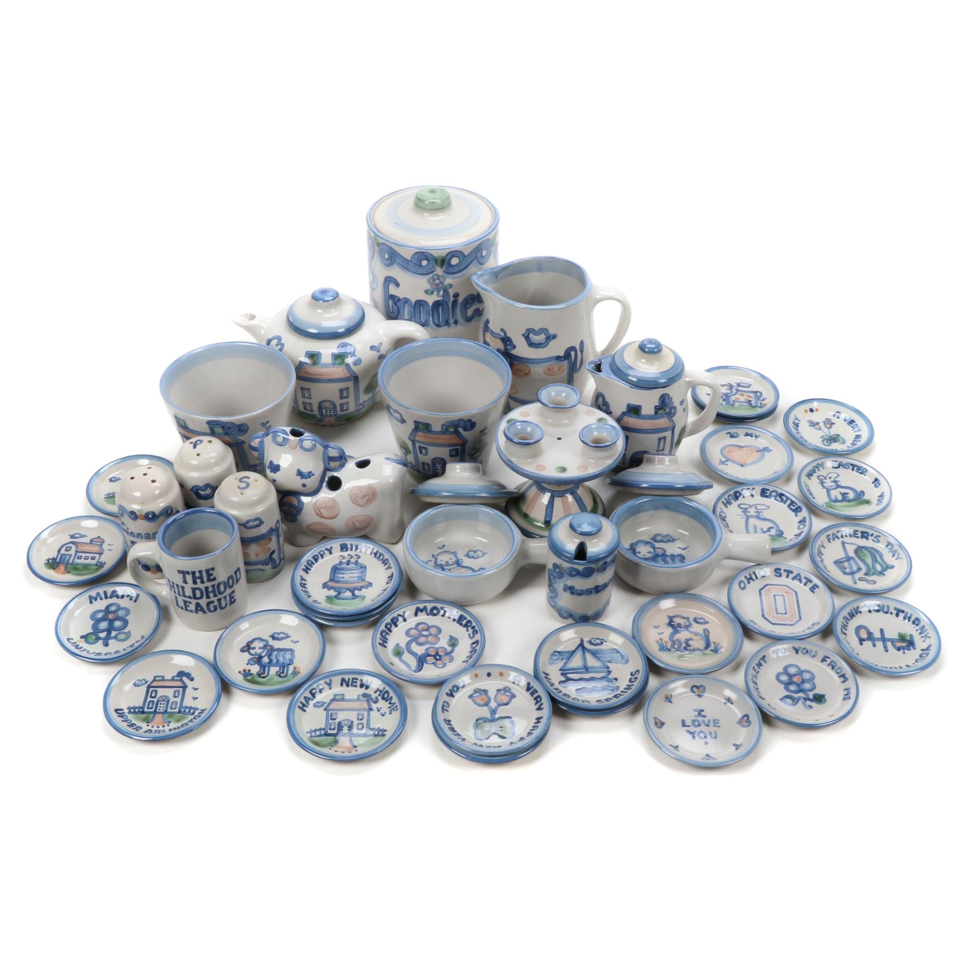 M.A. Hadley "Country Scene Blue" Stoneware Table Accessories and Serveware