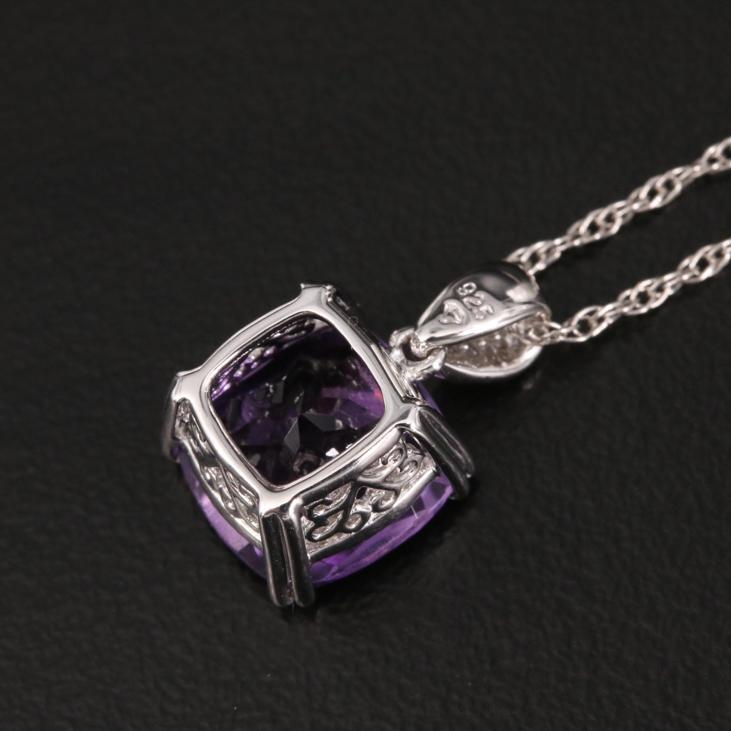 Sterling Silver Ring and Necklace with Amethysts and Diamonds