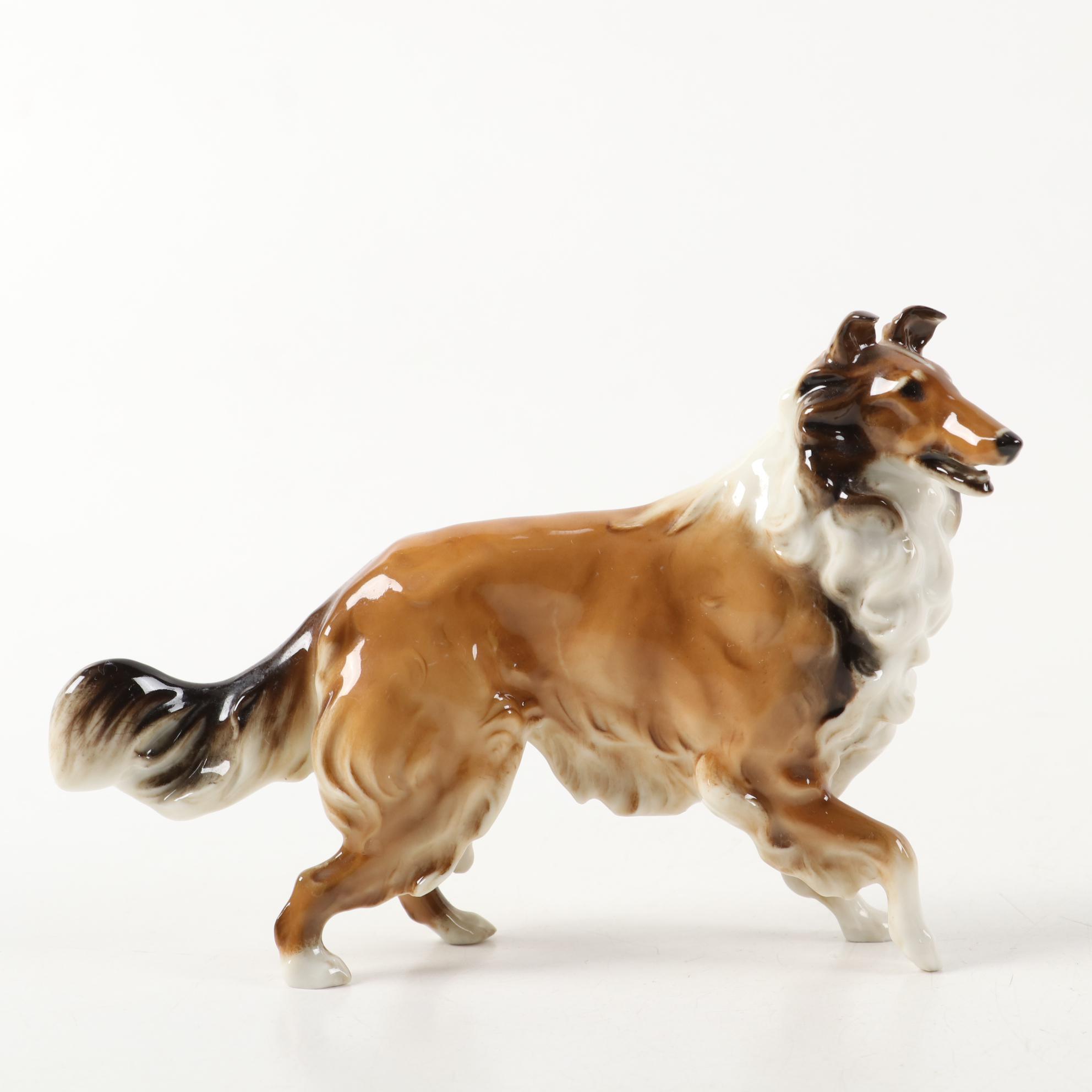 Royal Doulton Porcelain Collie with Decanter and Other Collie Accessories