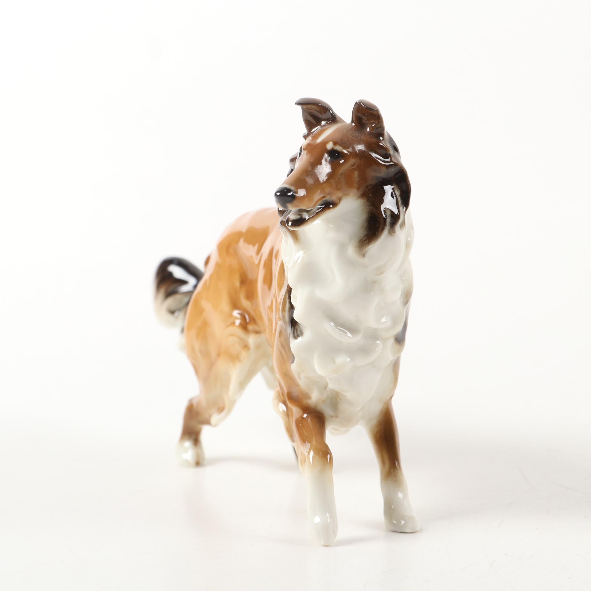 Royal Doulton Porcelain Collie with Decanter and Other Collie Accessories