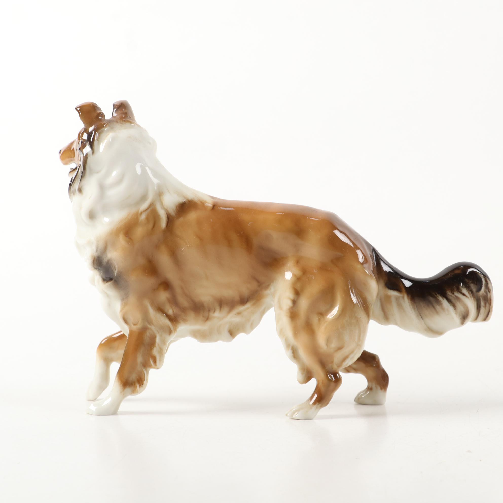 Royal Doulton Porcelain Collie with Decanter and Other Collie Accessories