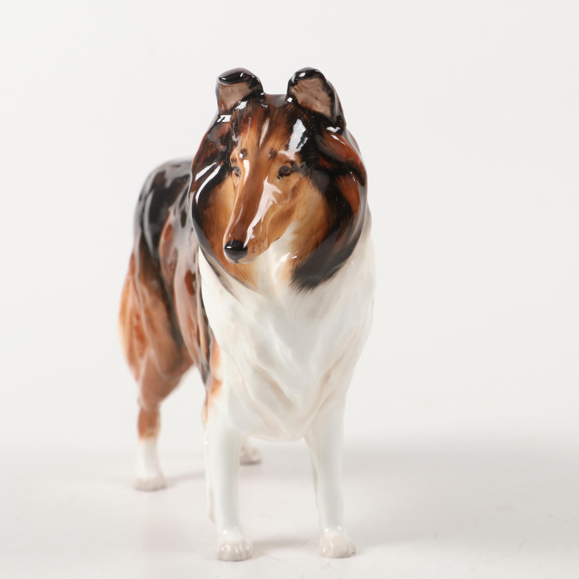 Royal Doulton Porcelain Collie with Decanter and Other Collie Accessories