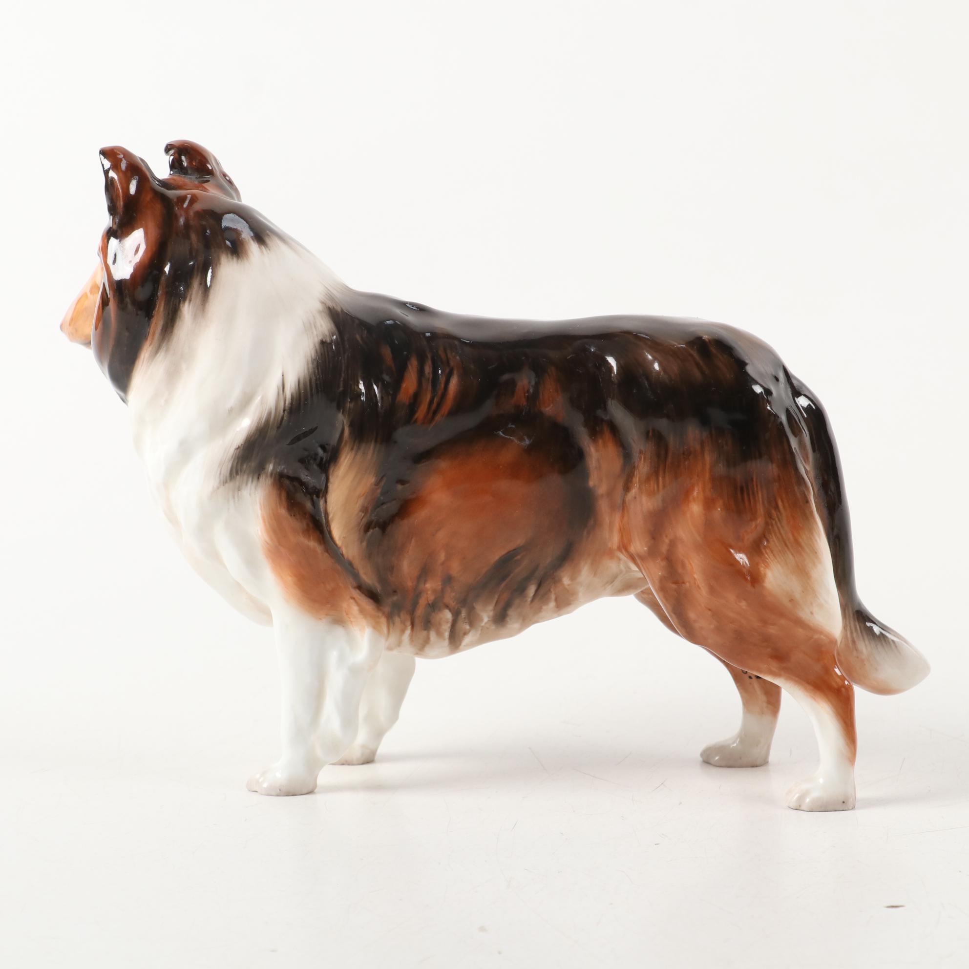 Royal Doulton Porcelain Collie with Decanter and Other Collie Accessories