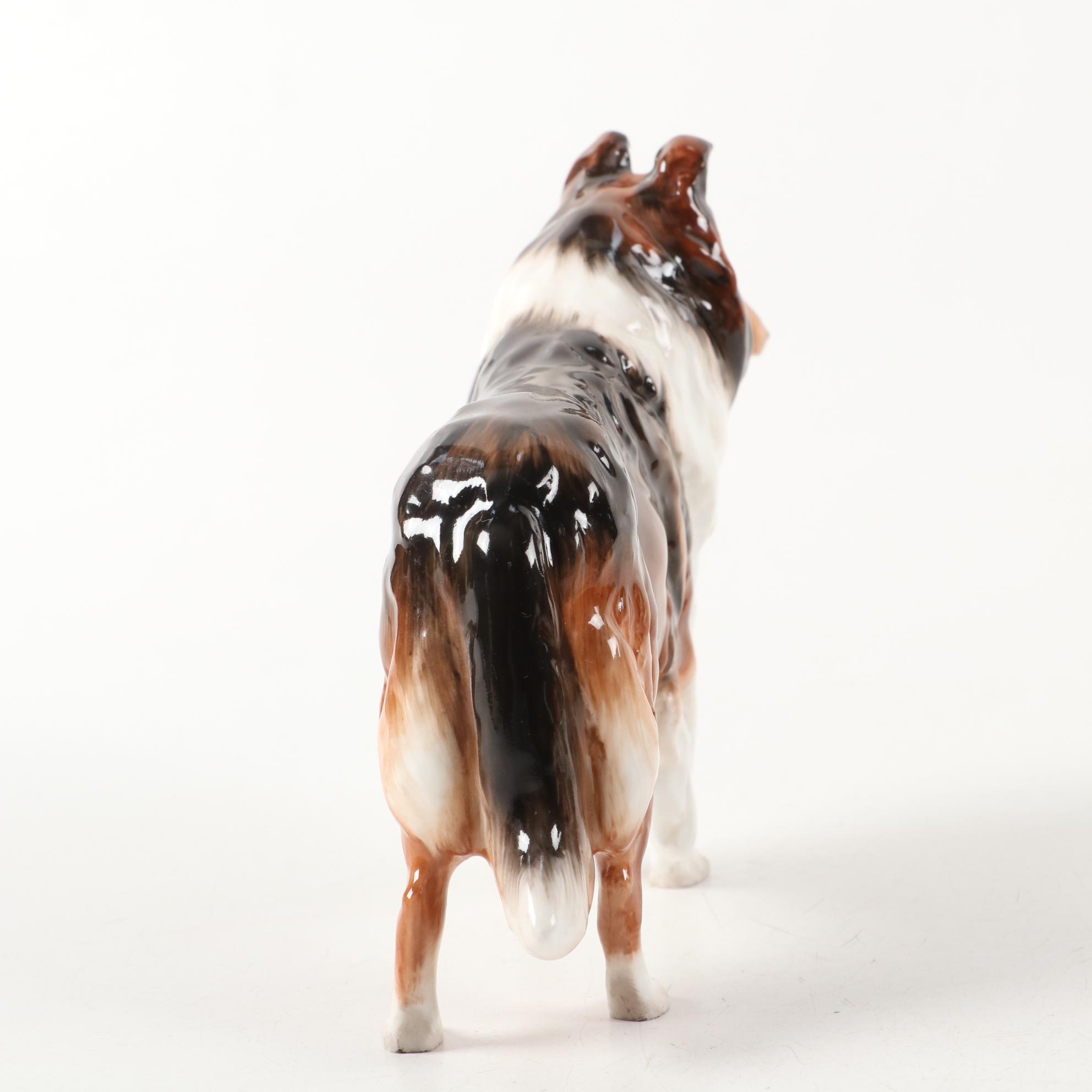 Royal Doulton Porcelain Collie with Decanter and Other Collie Accessories