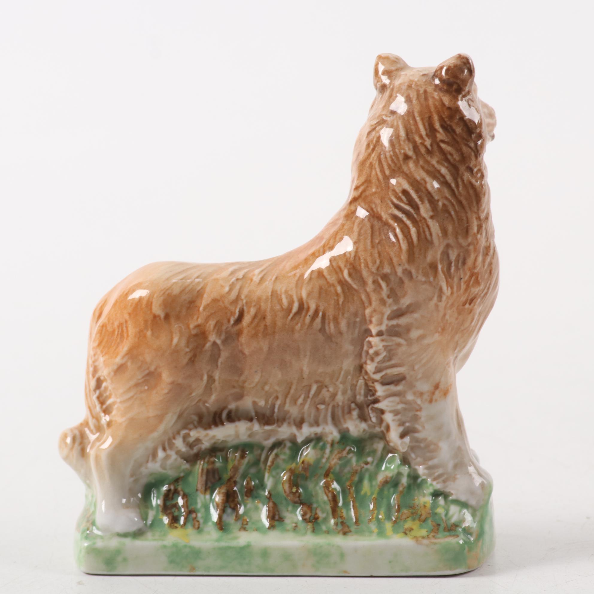 Royal Doulton Porcelain Collie with Decanter and Other Collie Accessories