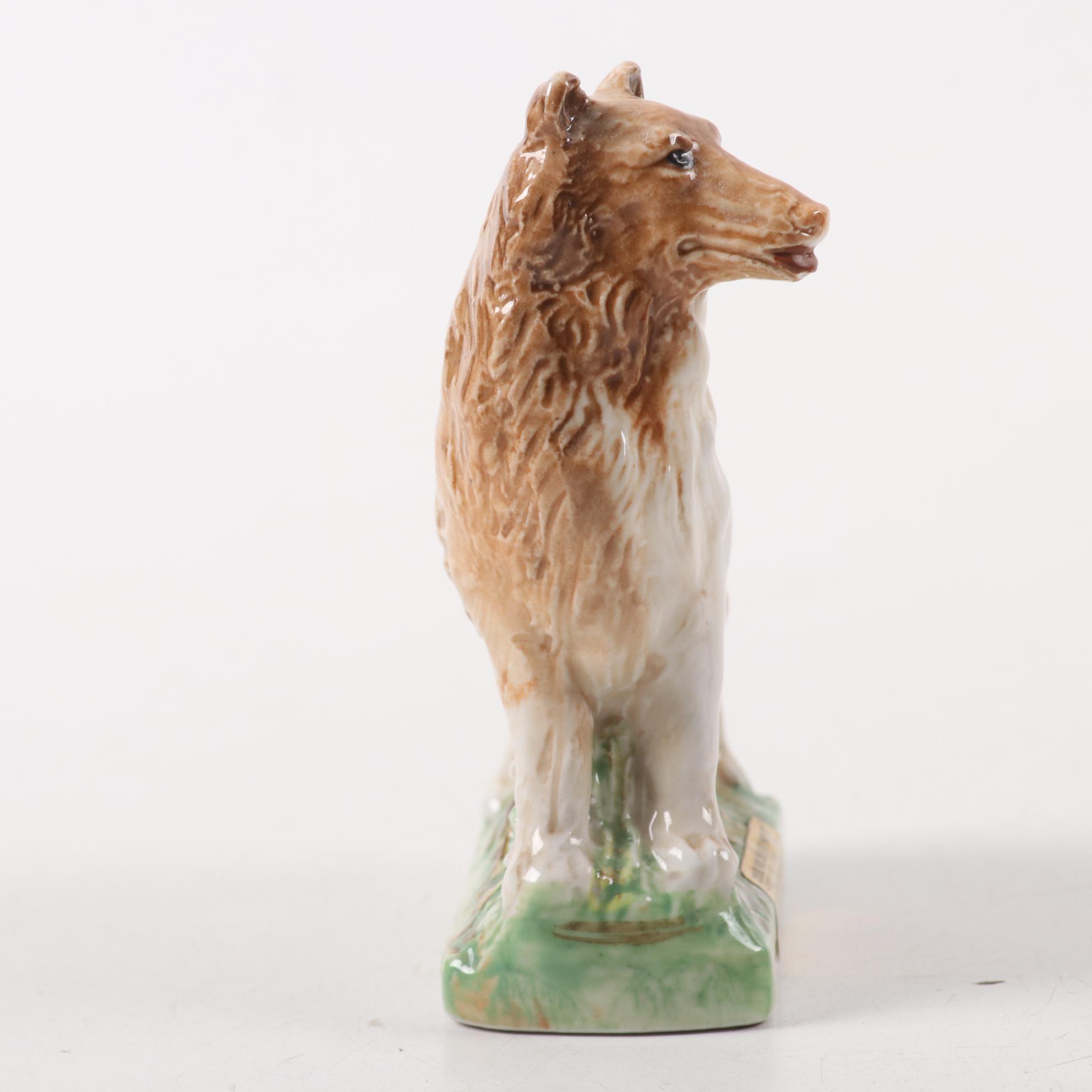 Royal Doulton Porcelain Collie with Decanter and Other Collie Accessories