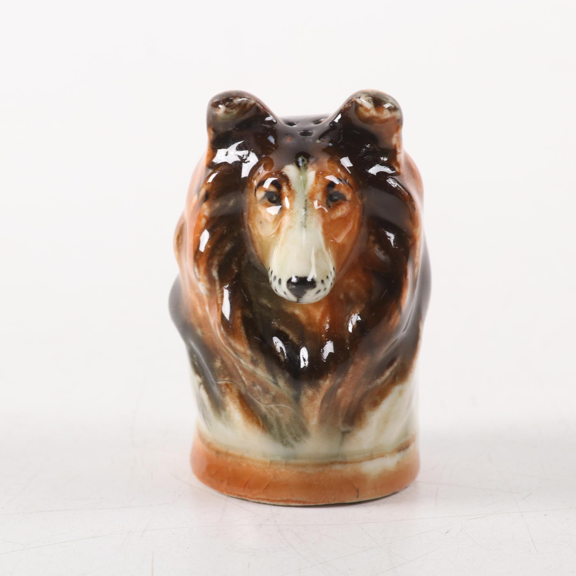 Royal Doulton Porcelain Collie with Decanter and Other Collie Accessories