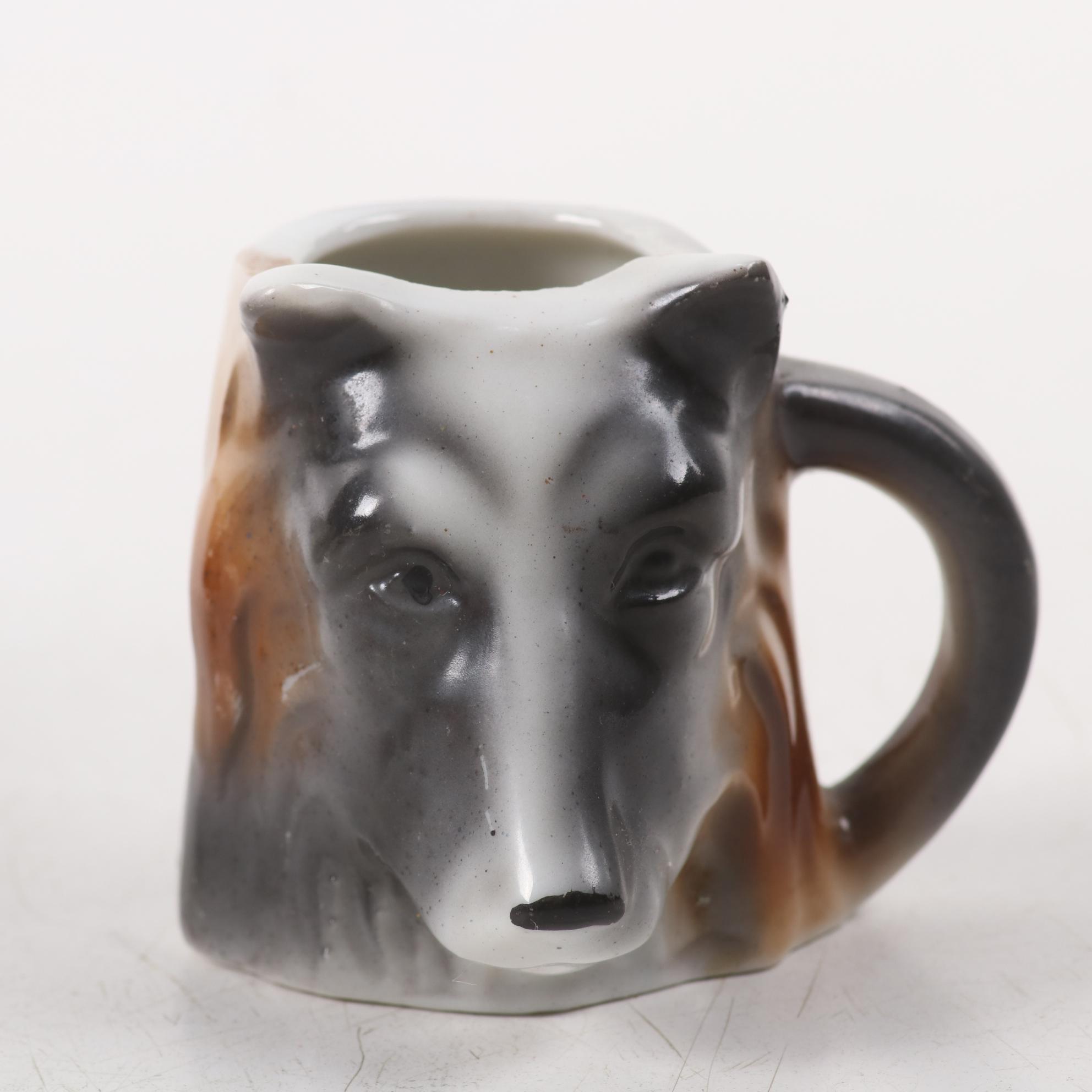 Royal Doulton Porcelain Collie with Decanter and Other Collie Accessories