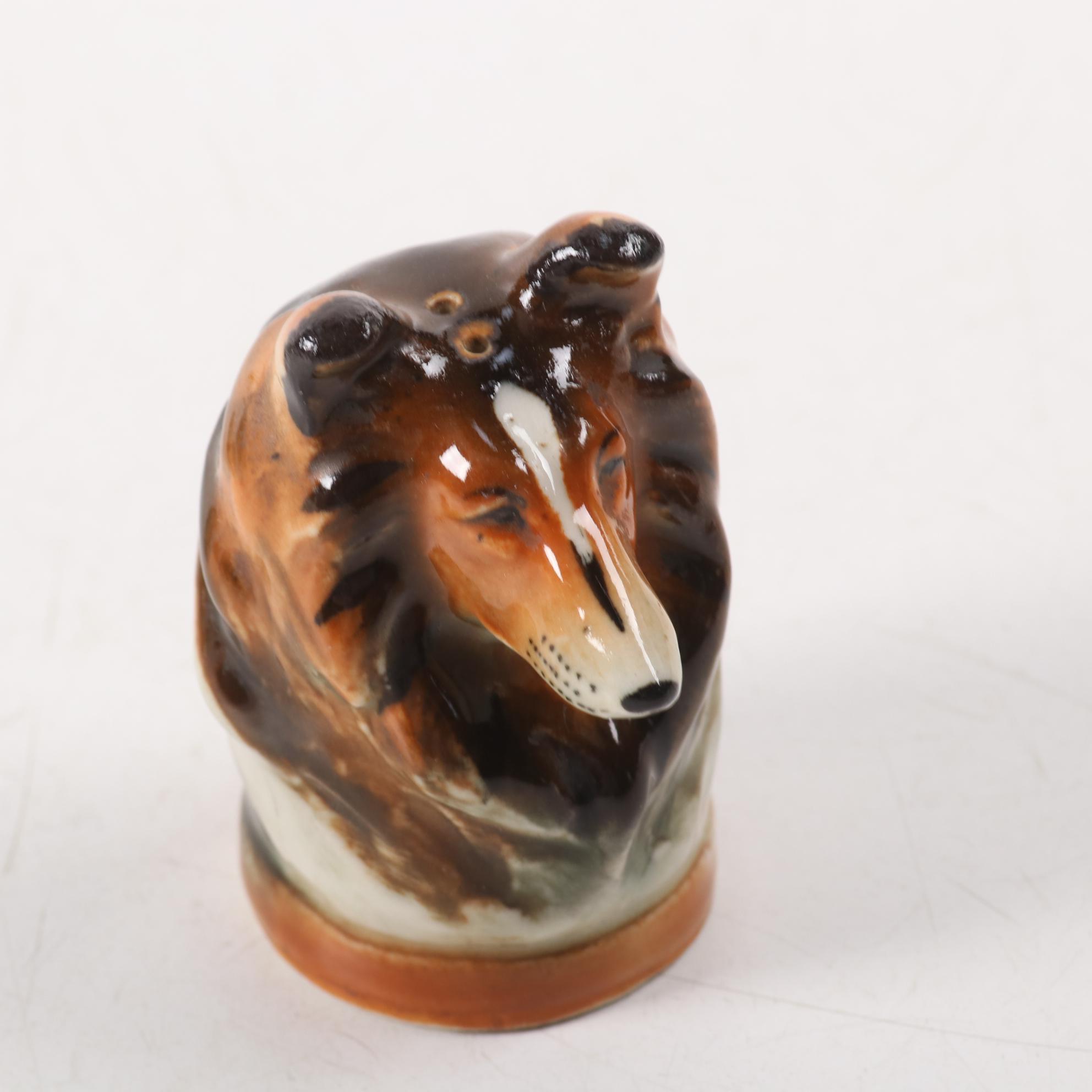 Royal Doulton Porcelain Collie with Decanter and Other Collie Accessories