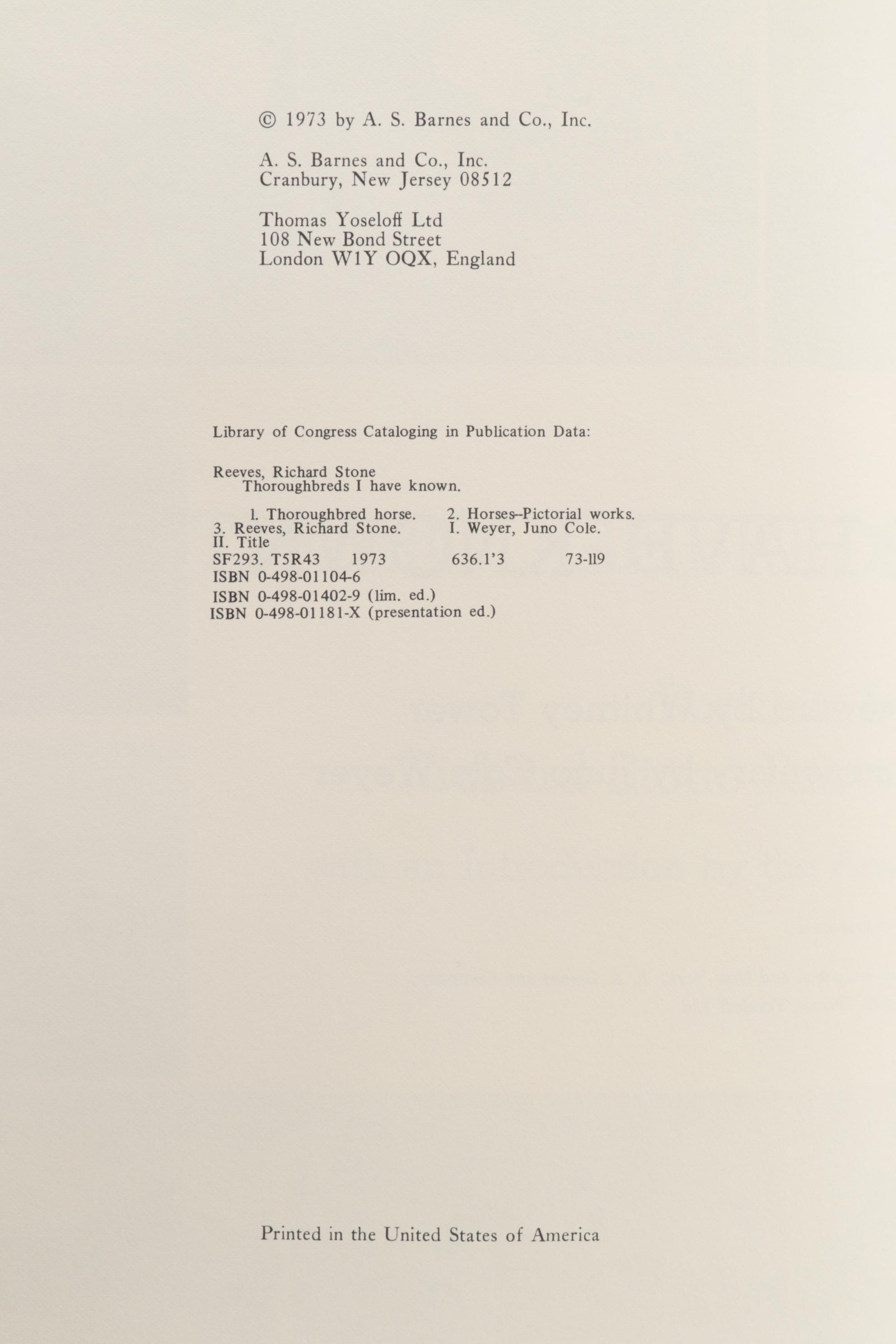 First Edition "Stubbs and the Horse" with "Thoroughbreds I Have Known"