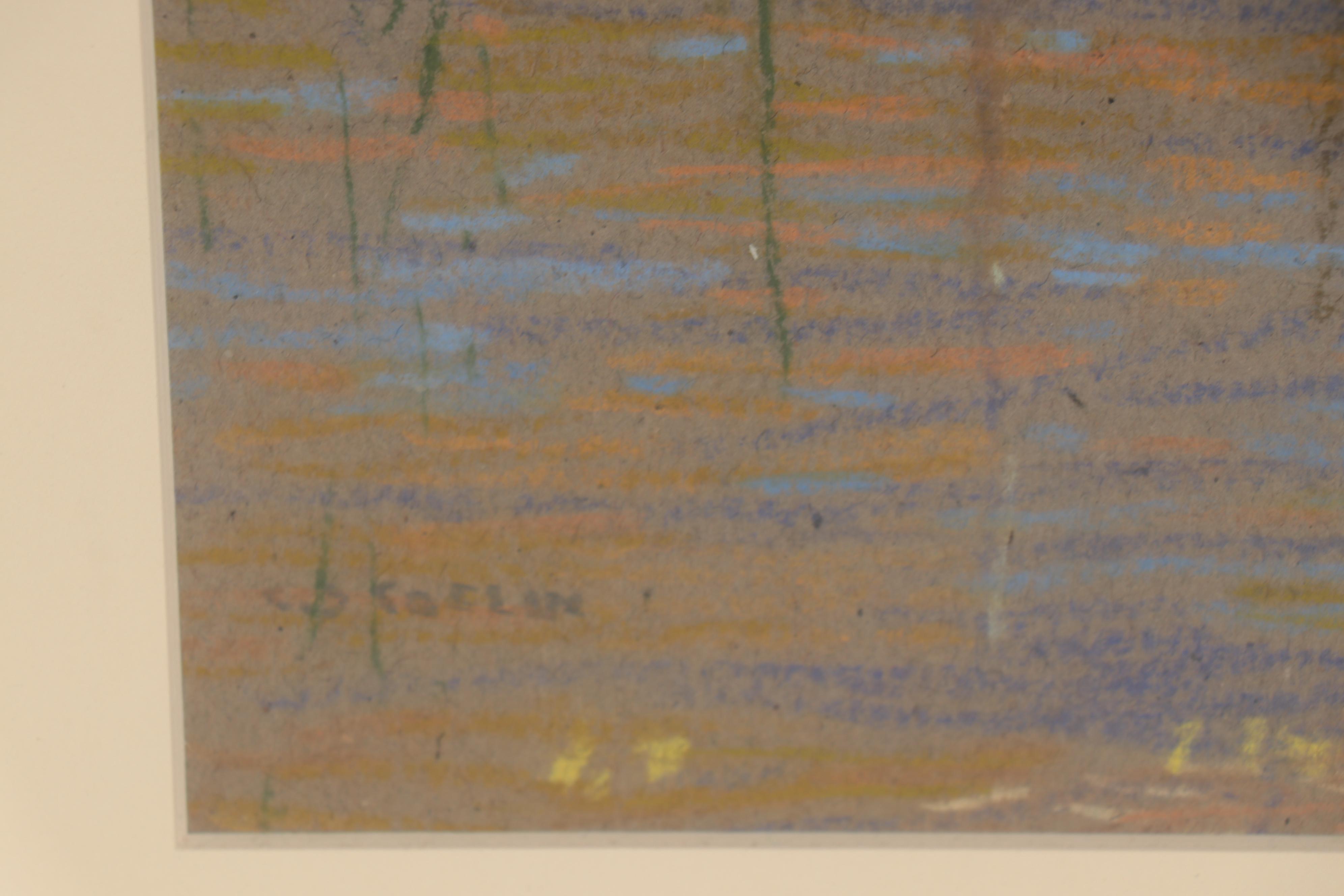 Charles Kaelin Landscape Pastel Drawing of Forest Stream, circa 1910