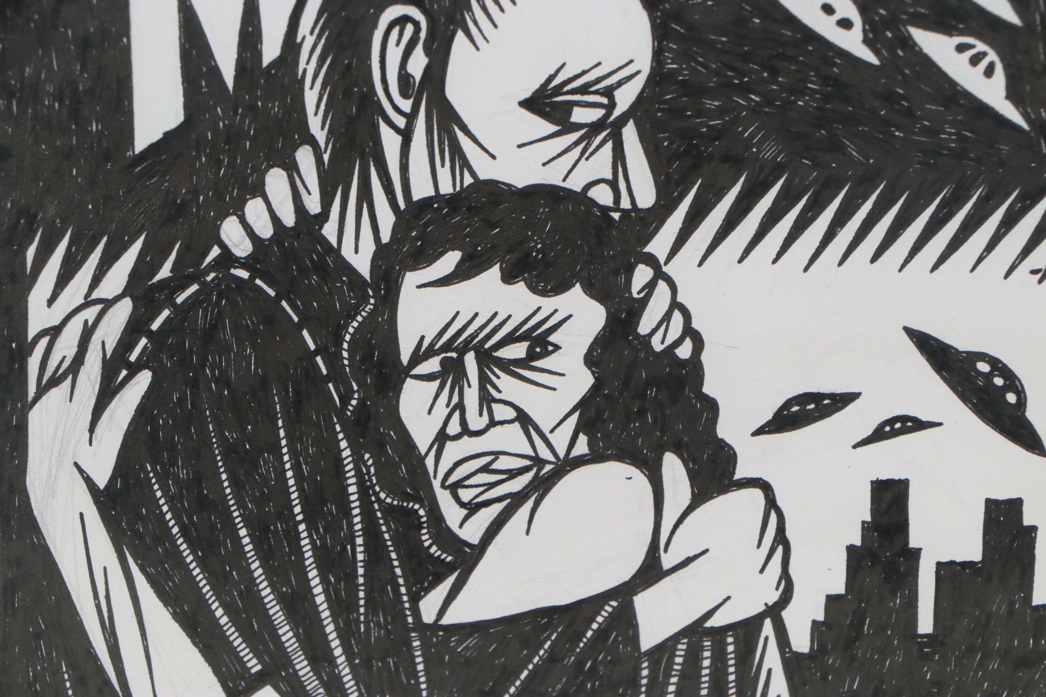Thom Shaw Ink Drawing "Sexually Molested by Martians"