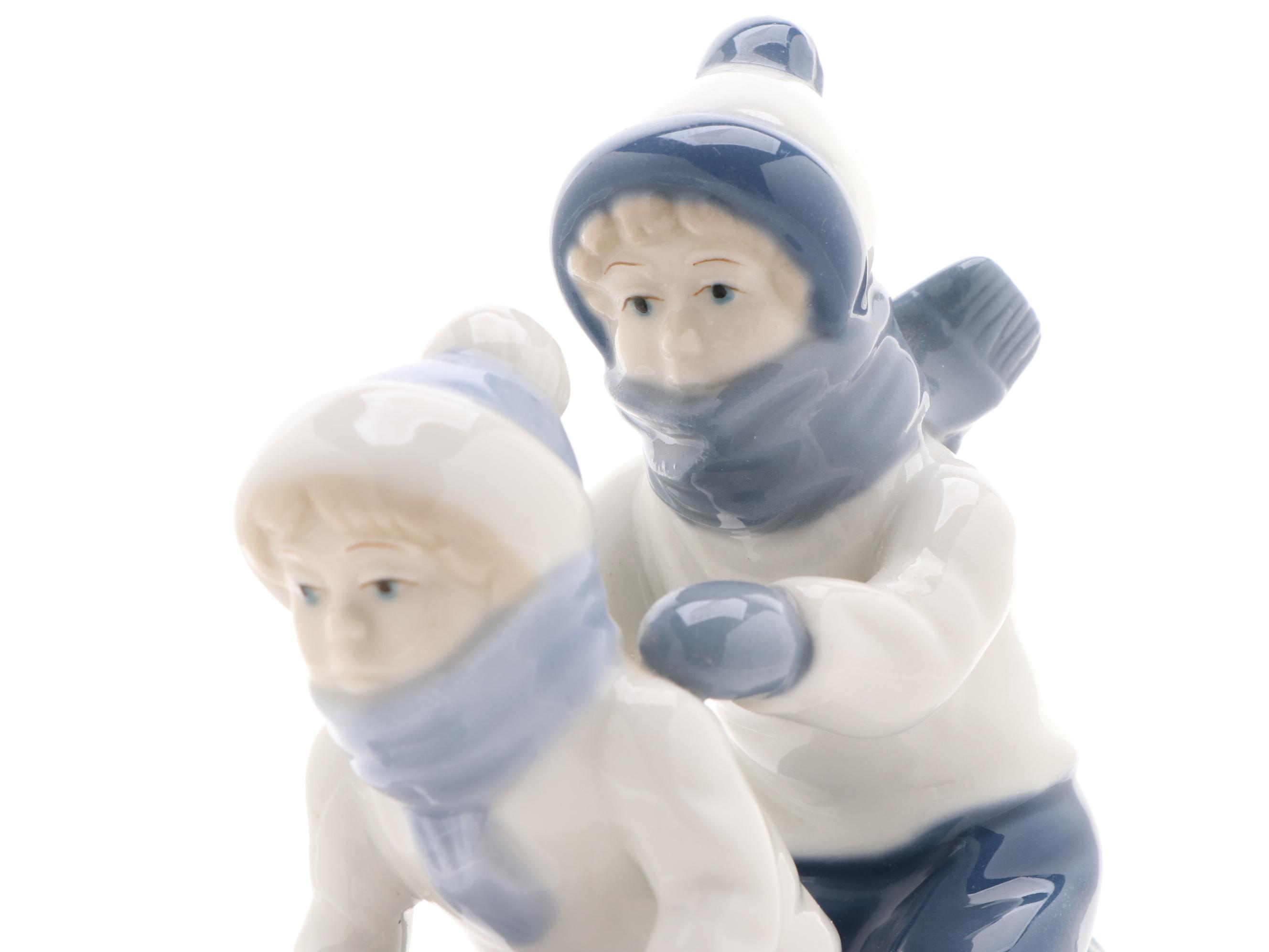 Paul Sebastian Porcelain Sledding Figurine, Late 20th Century