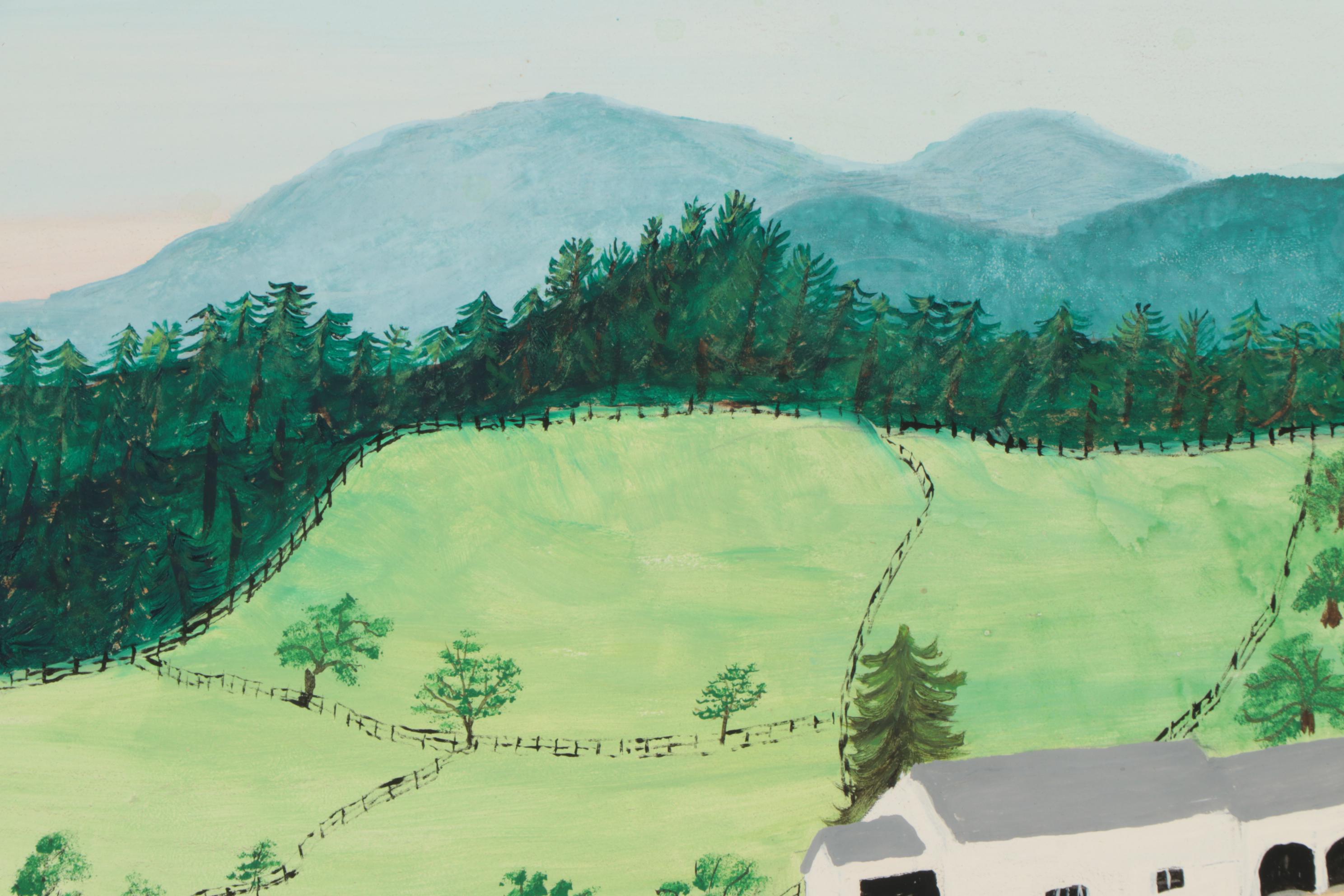 Grandma Moses Folk Art Tempera Painting "King Church," 1952